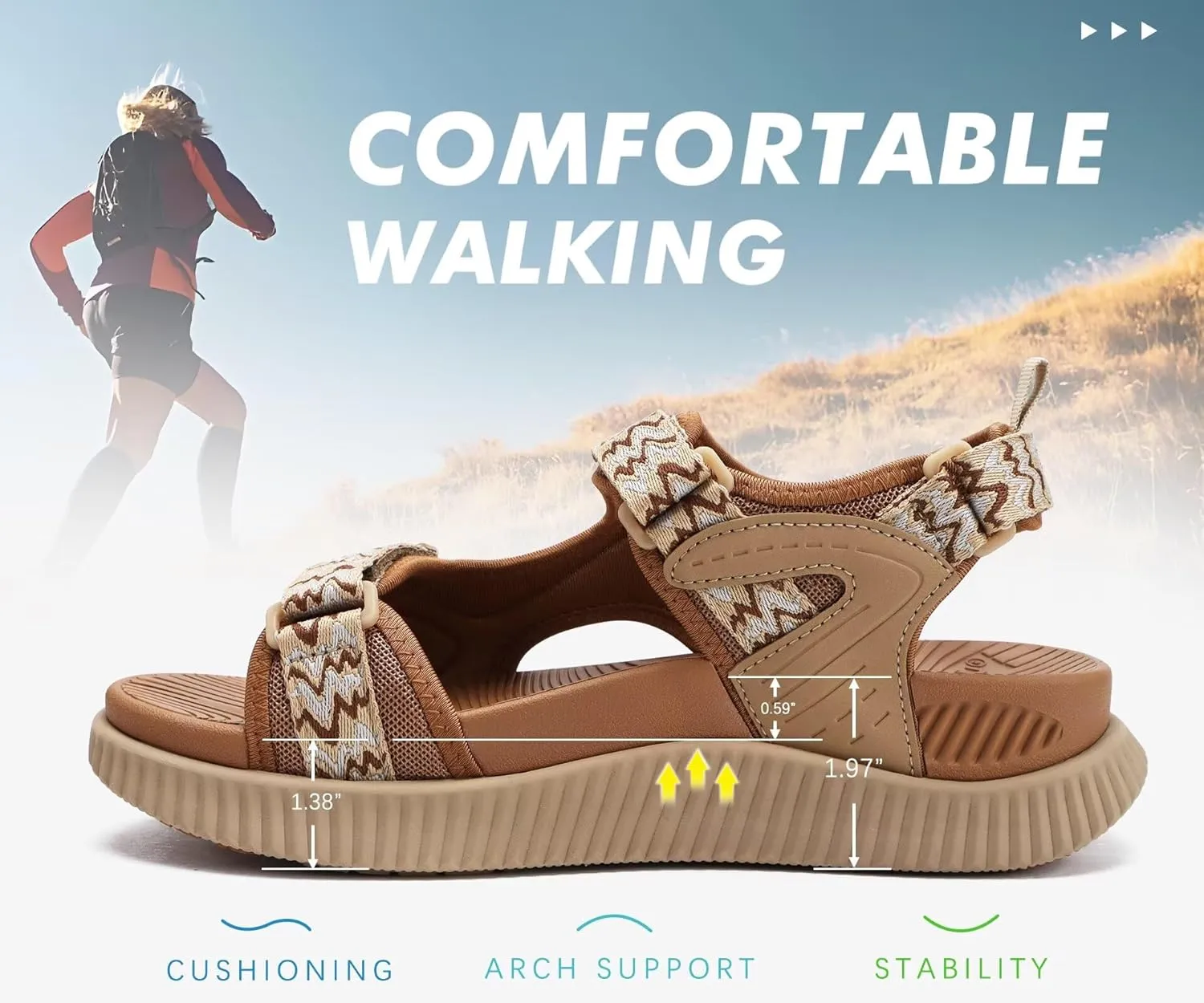 KuaiLu Womens Orthopedic Walking Sandals Recovery Sport Outdoor Hiking Water Sandles Thick Athletic Cushion Adjustable Strap Sandals with Comfortable Plantar Fasciitis Arch Support