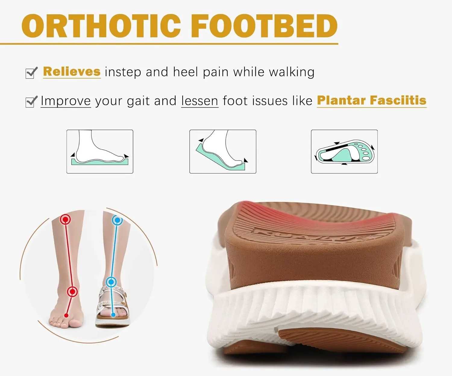 KuaiLu Womens Orthopedic Walking Sandals Recovery Sport Outdoor Hiking Water Sandles Thick Athletic Cushion Adjustable Strap Sandals with Comfortable Plantar Fasciitis Arch Support