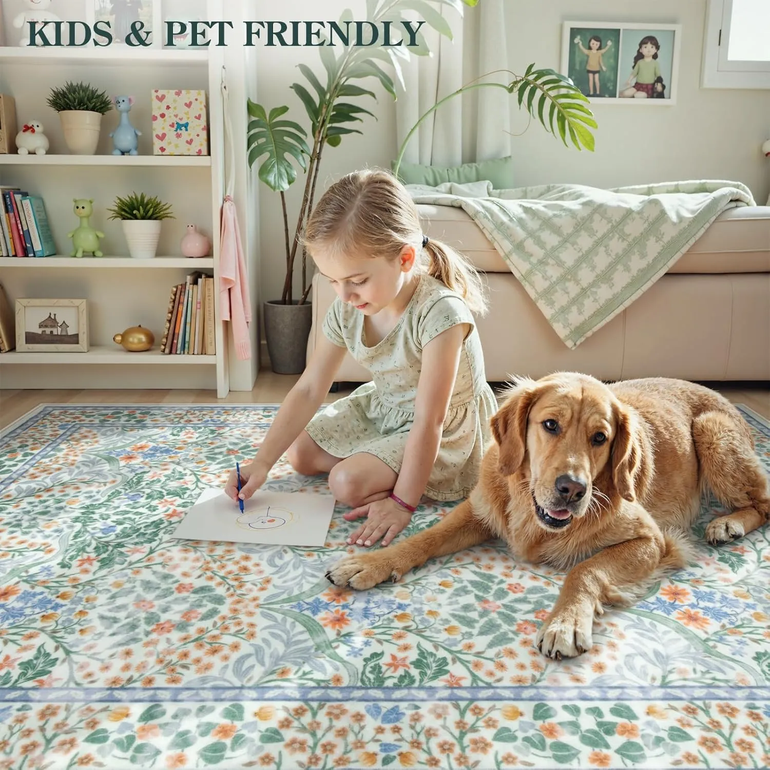 Lahome Floral Washable Kitchen Runner Rug, 2x6 Runners for Hallways Non Slip Ultra-Thin, Boho Soft Hallway Rug Forest Carpet Runners for Bedroom Bathroom Laundry Room, Green