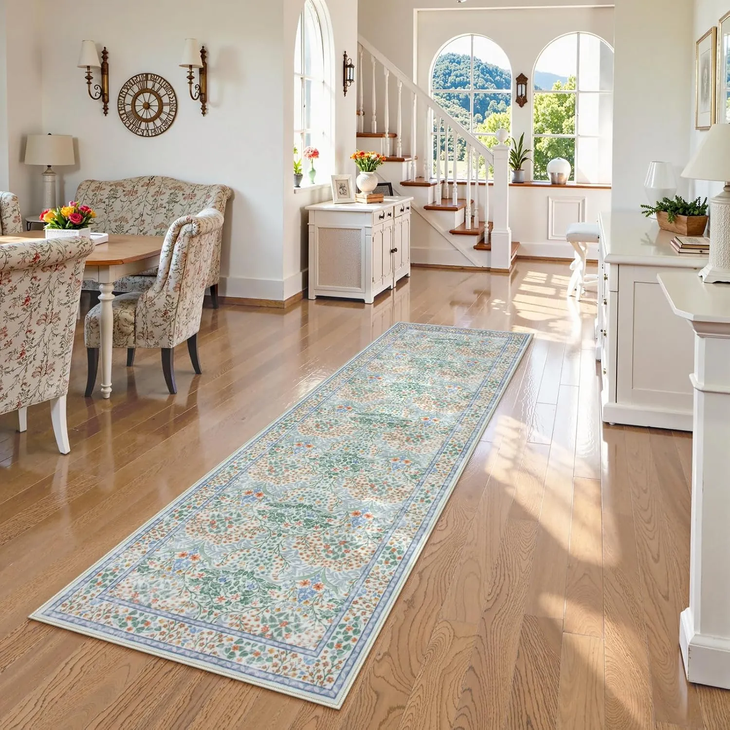 Lahome Floral Washable Kitchen Runner Rug, 2x6 Runners for Hallways Non Slip Ultra-Thin, Boho Soft Hallway Rug Forest Carpet Runners for Bedroom Bathroom Laundry Room, Green