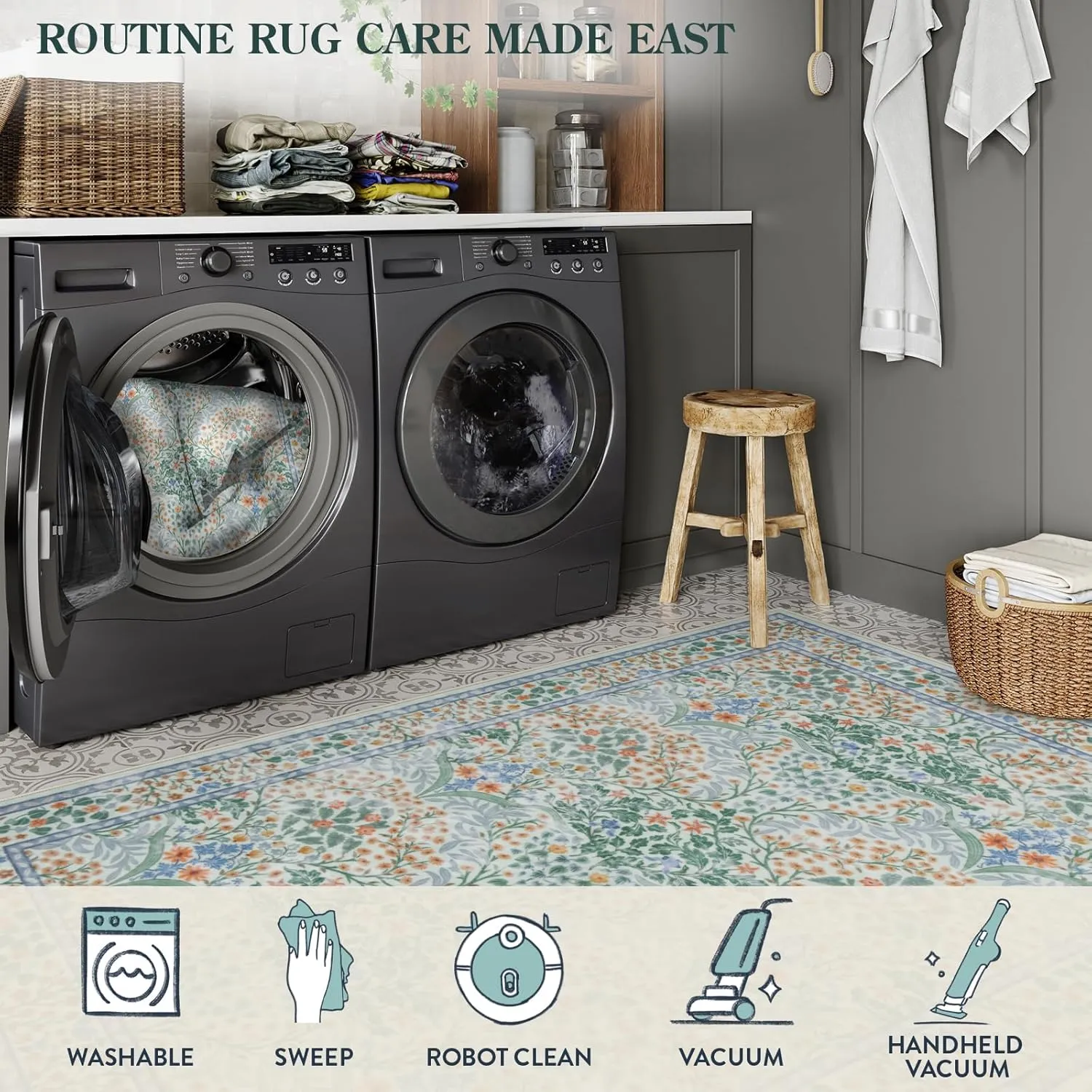 Lahome Floral Washable Kitchen Runner Rug, 2x6 Runners for Hallways Non Slip Ultra-Thin, Boho Soft Hallway Rug Forest Carpet Runners for Bedroom Bathroom Laundry Room, Green