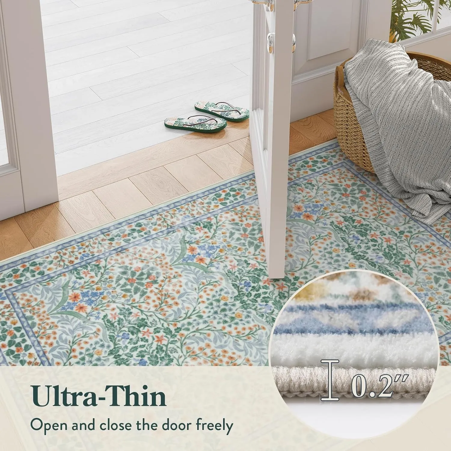 Lahome Floral Washable Kitchen Runner Rug, 2x6 Runners for Hallways Non Slip Ultra-Thin, Boho Soft Hallway Rug Forest Carpet Runners for Bedroom Bathroom Laundry Room, Green