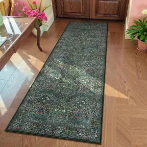 Lahome Floral Washable Runners for Hallways, 2x6 Runner Rug Non Slip Ultra-Thin, Boho Soft Hallway Rug Forest Green Carpet for Kitchen Bedroom Bathroom Laundry Room, Dark Green