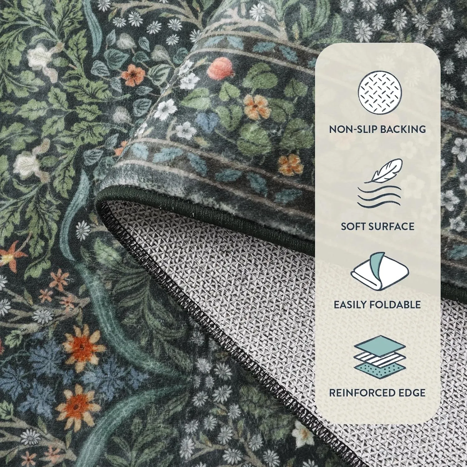 Lahome Floral Washable Runners for Hallways, 2x6 Runner Rug Non Slip Ultra-Thin, Boho Soft Hallway Rug Forest Green Carpet for Kitchen Bedroom Bathroom Laundry Room, Dark Green