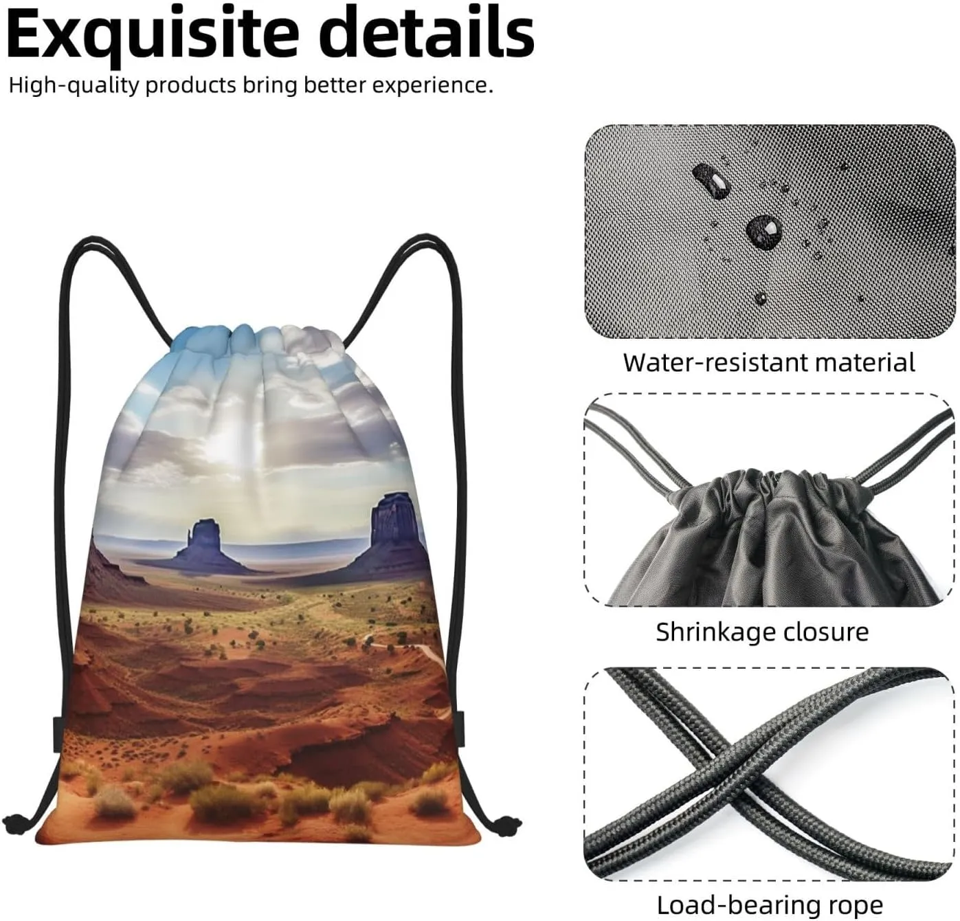 Landscape of Monument Valley Drawstring Backpack Waterproof String Bag Sports Sackpack Gym Bags for Men Women