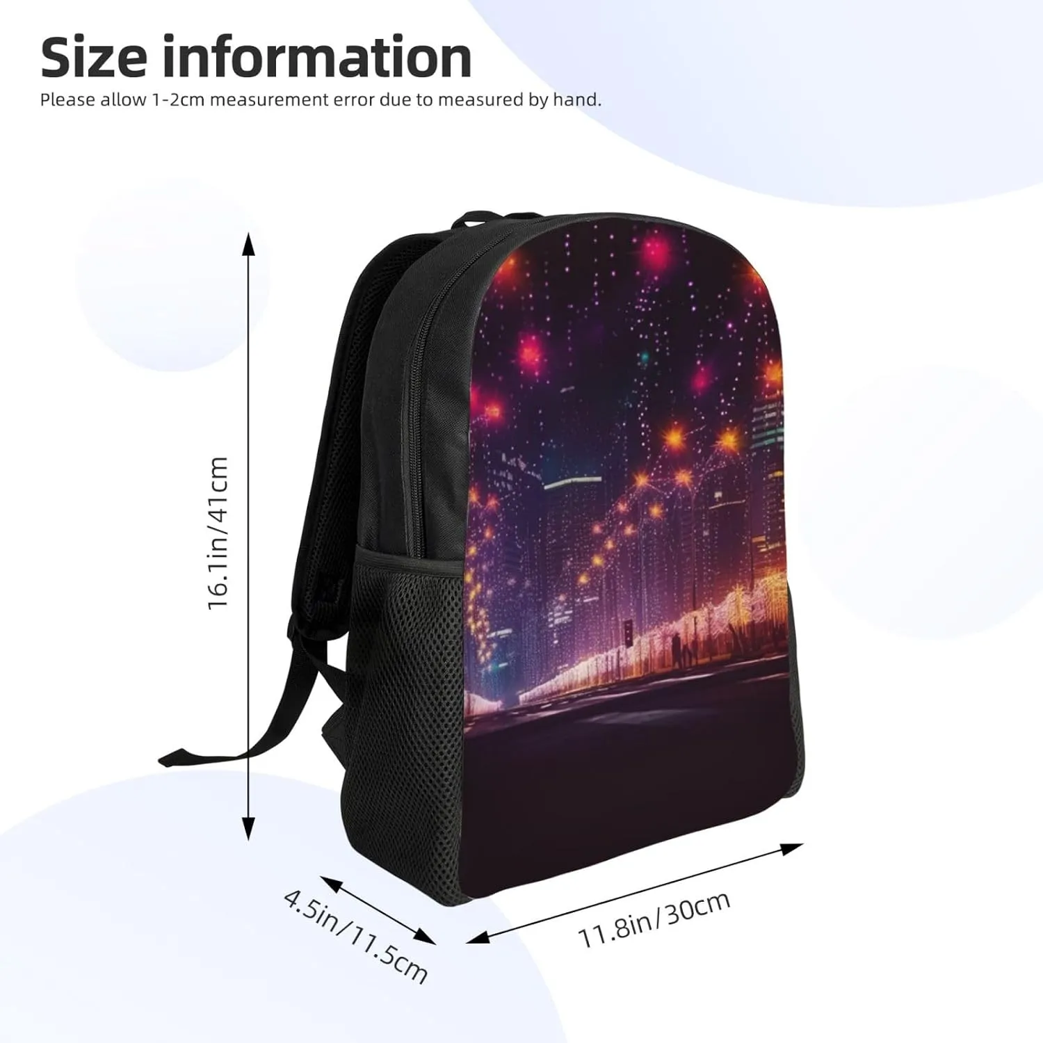 Laptop Backpack 16.1 Inch with Compartment New Year Lights Laptop Bag Lightweight Casual Daypack for Travel