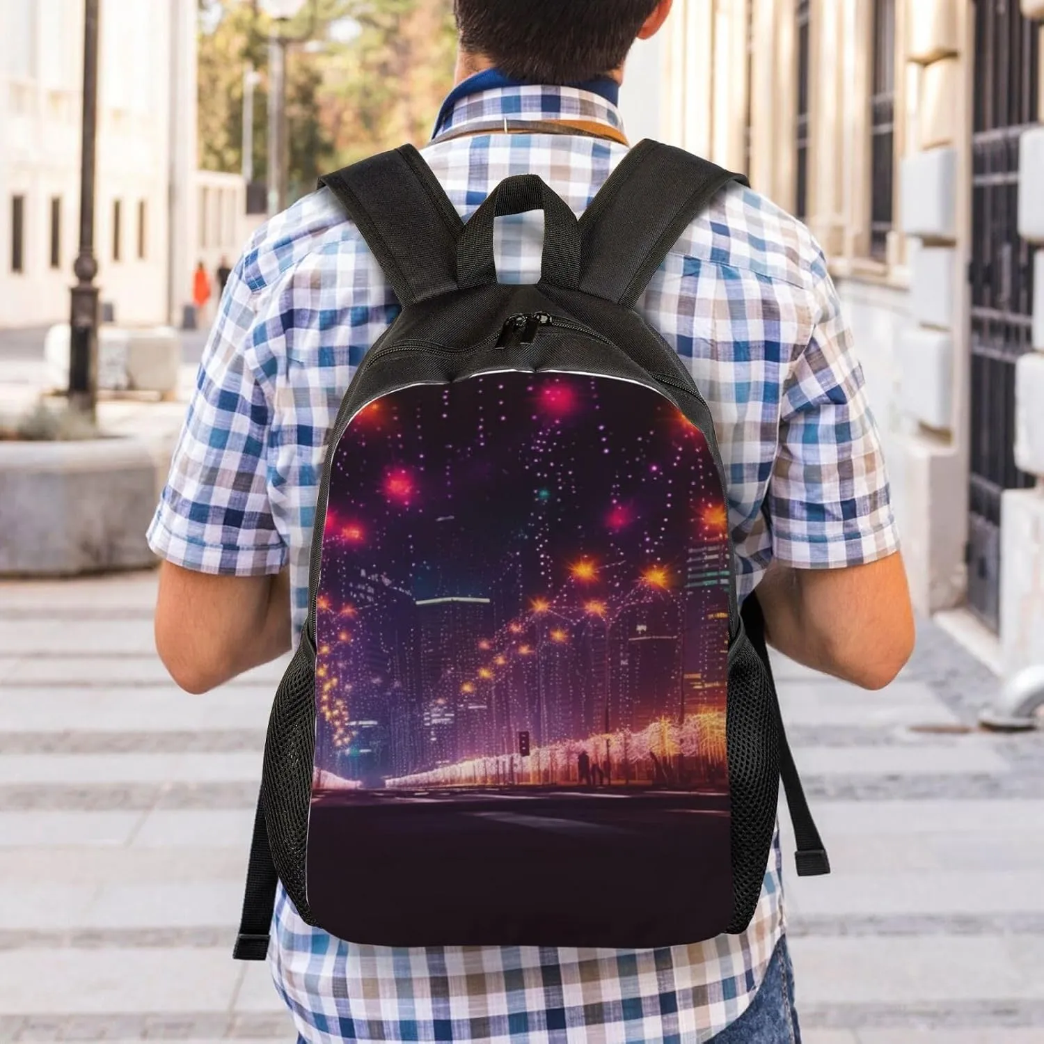 Laptop Backpack 16.1 Inch with Compartment New Year Lights Laptop Bag Lightweight Casual Daypack for Travel