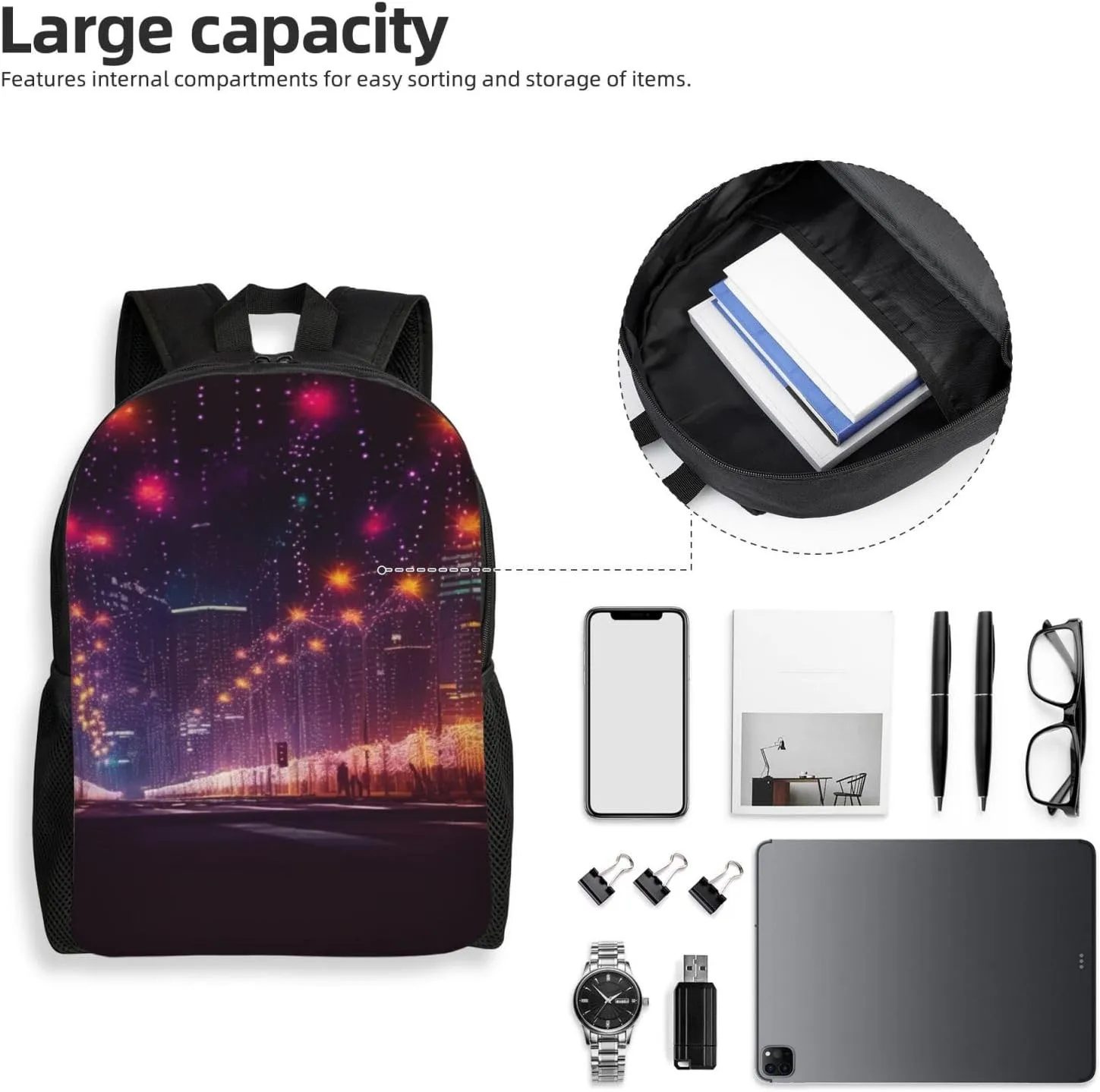 Laptop Backpack 16.1 Inch with Compartment New Year Lights Laptop Bag Lightweight Casual Daypack for Travel