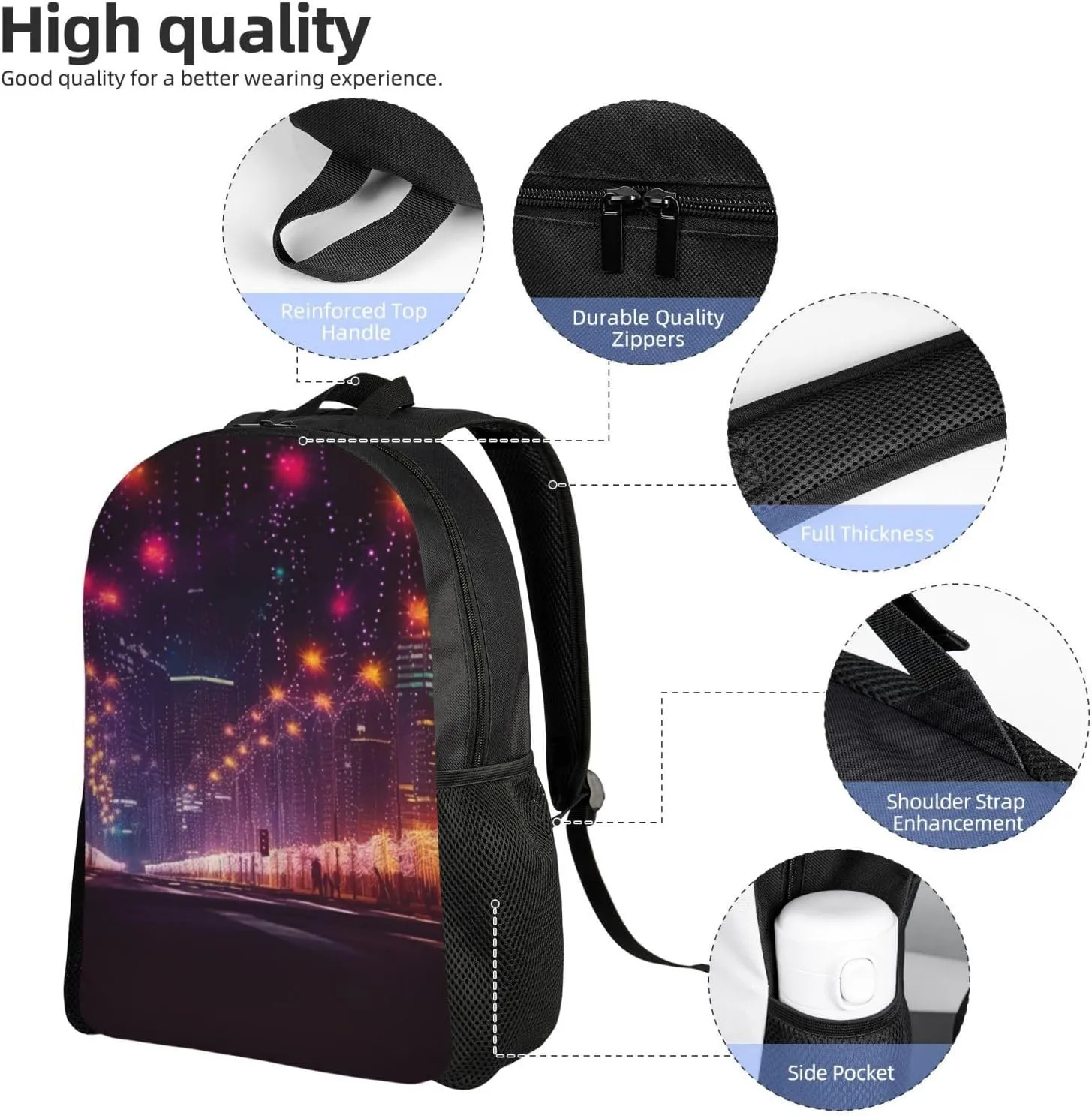 Laptop Backpack 16.1 Inch with Compartment New Year Lights Laptop Bag Lightweight Casual Daypack for Travel
