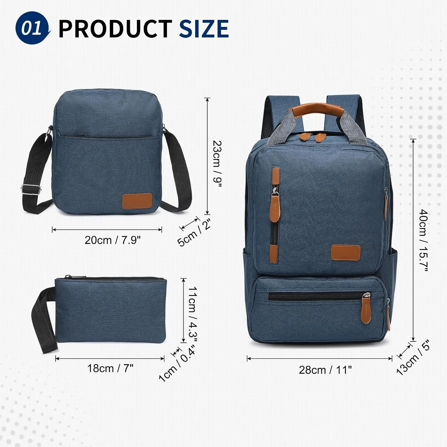 Laptop Backpack, Crossbody Bag, Handbag, Backpack Set - 3-in-1 Combo, Oxford Cloth Water Resistant for Men Women for Travel Work Study Daily Use, Blue