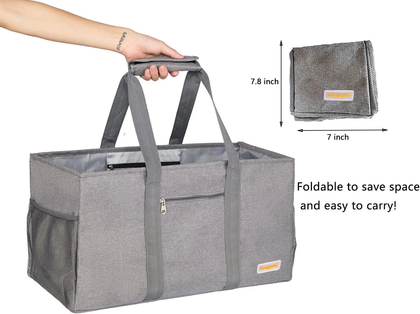 Large Utility Tote, Waterproof Beach & Picnic Bag, Foldable & Reusable Storage