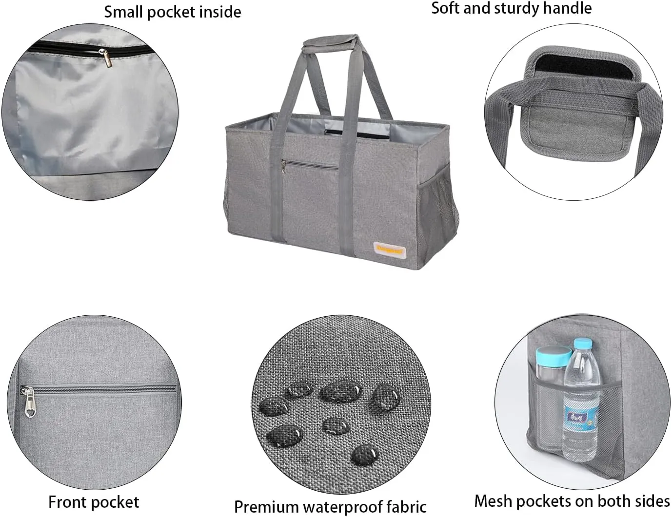 Large Utility Tote, Waterproof Beach & Picnic Bag, Foldable & Reusable Storage