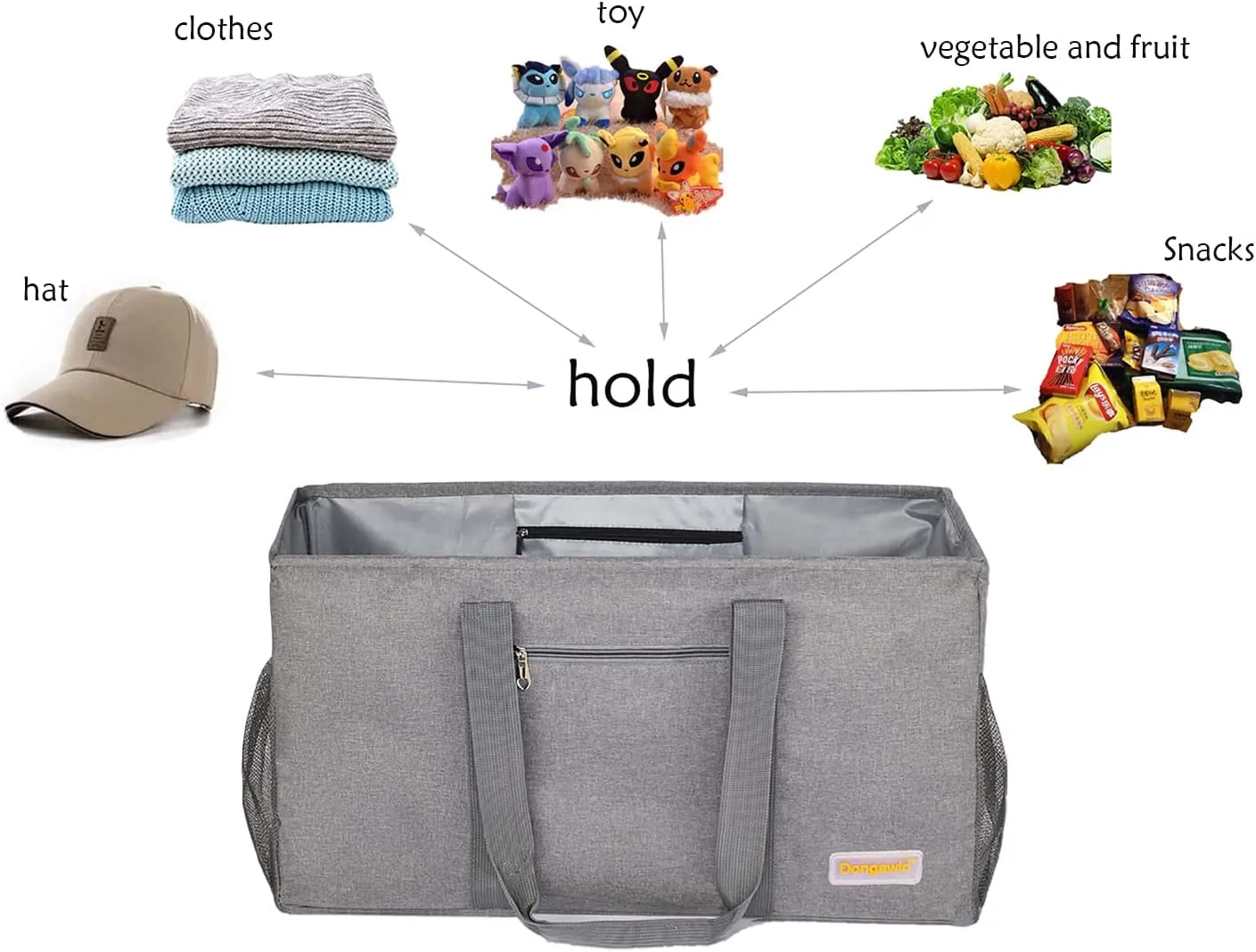Large Utility Tote, Waterproof Beach & Picnic Bag, Foldable & Reusable Storage