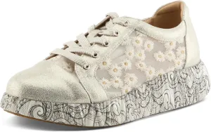 L'Artiste Women's SNEAKHEART Lace-Up Sneakers – Metallic Floral Embroidery, Breathable Mesh, Removable Insole, Street-Chic Design