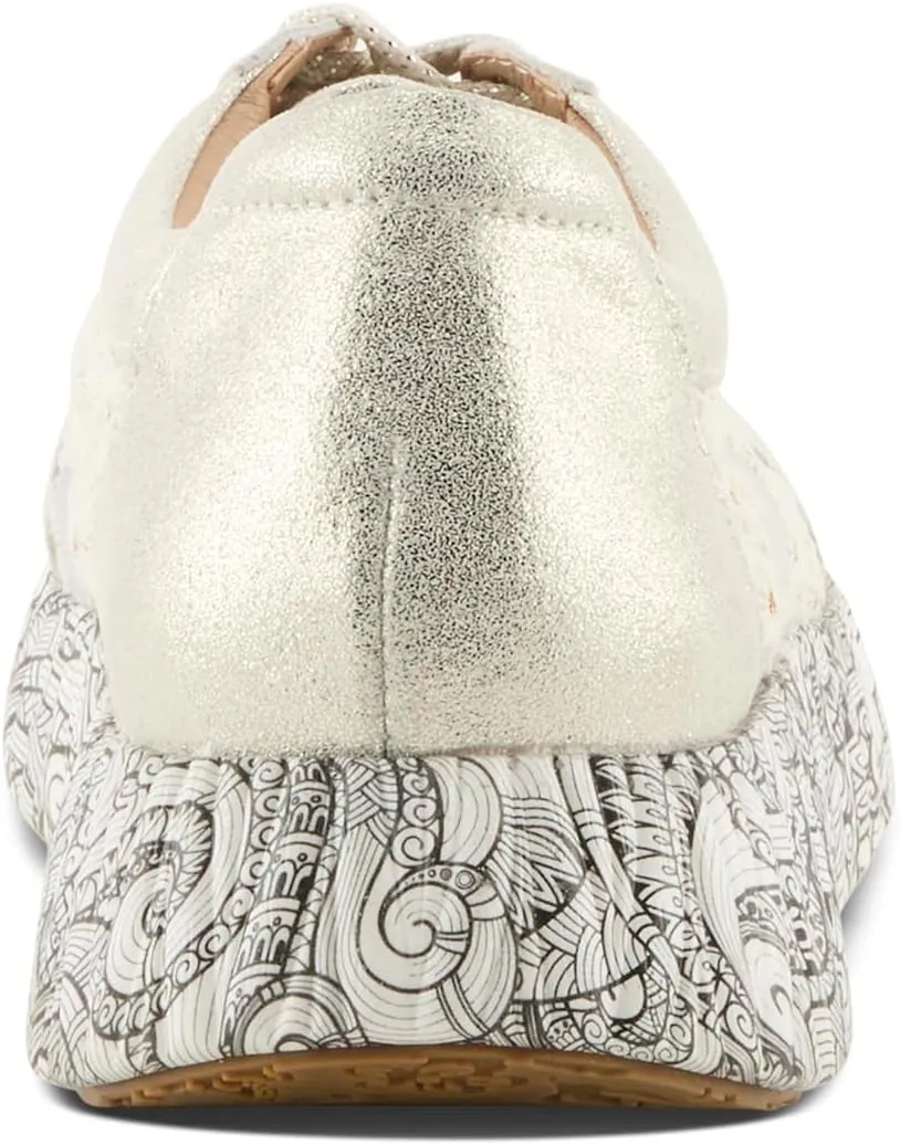L'Artiste Women's SNEAKHEART Lace-Up Sneakers – Metallic Floral Embroidery, Breathable Mesh, Removable Insole, Street-Chic Design