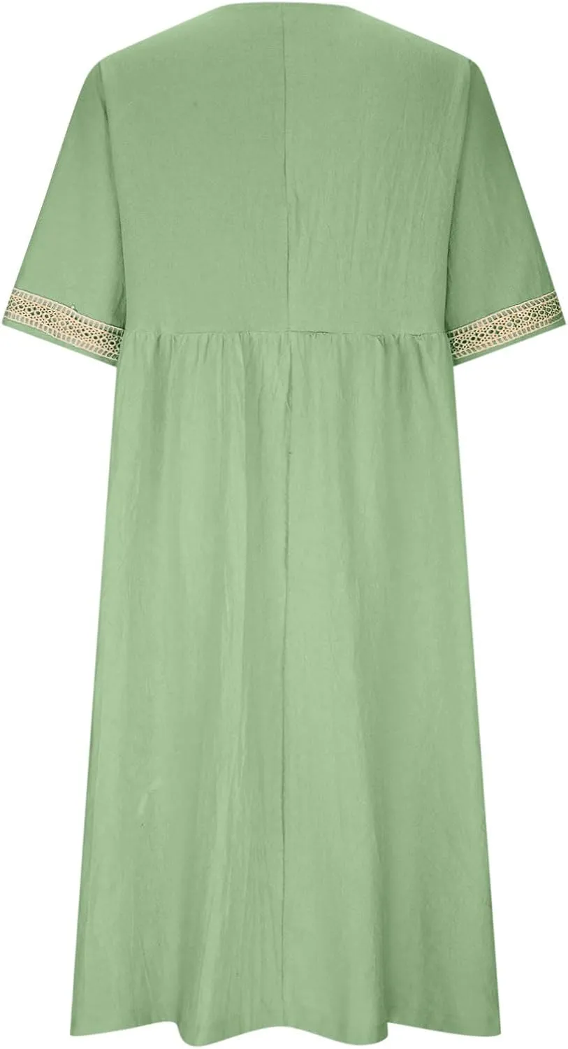 Lastesso Dresses for Women 2024 Trendy Lace V Neck Short Sleeve Summer Relaxed Size Sundresses Casual Boho Beach Maxi Dress