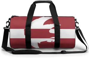 Latvia Flag and Falcon Bird Round Barrel Gym Sport Bag Small Travel Duffel Bags Reusable Tote for Men Women