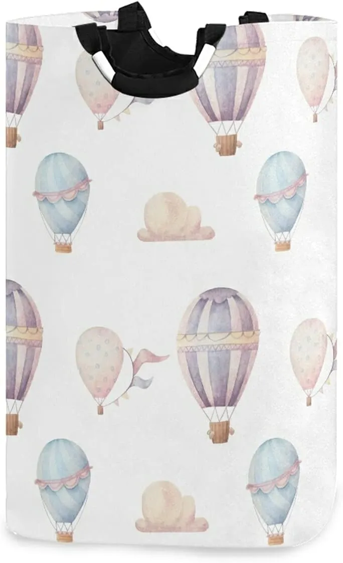 Laundry Hamper with Handle Watercolor Hot Air Balloon Laundry Baskets Foldable Dirty Clothes Basket Large Storage Laundry Organizer