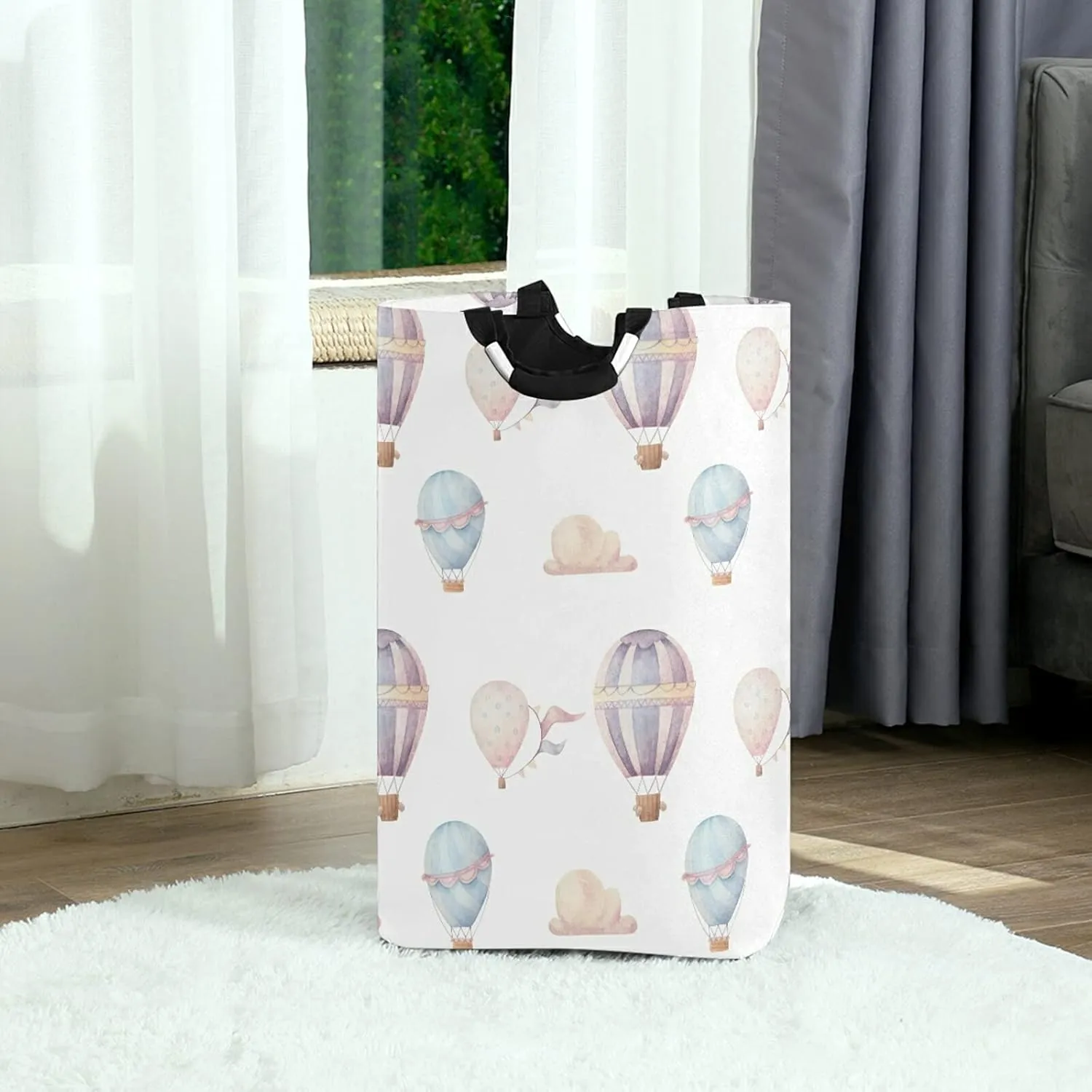 Laundry Hamper with Handle Watercolor Hot Air Balloon Laundry Baskets Foldable Dirty Clothes Basket Large Storage Laundry Organizer