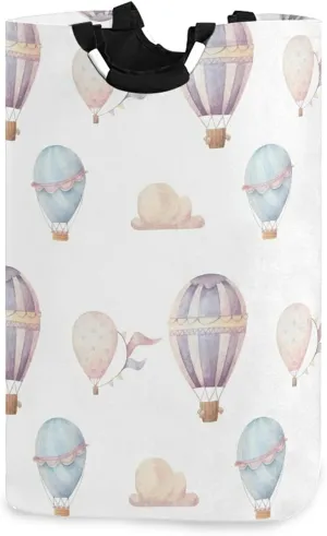 Laundry Hamper with Handle Watercolor Hot Air Balloon Laundry Baskets Foldable Dirty Clothes Basket Large Storage Laundry Organizer
