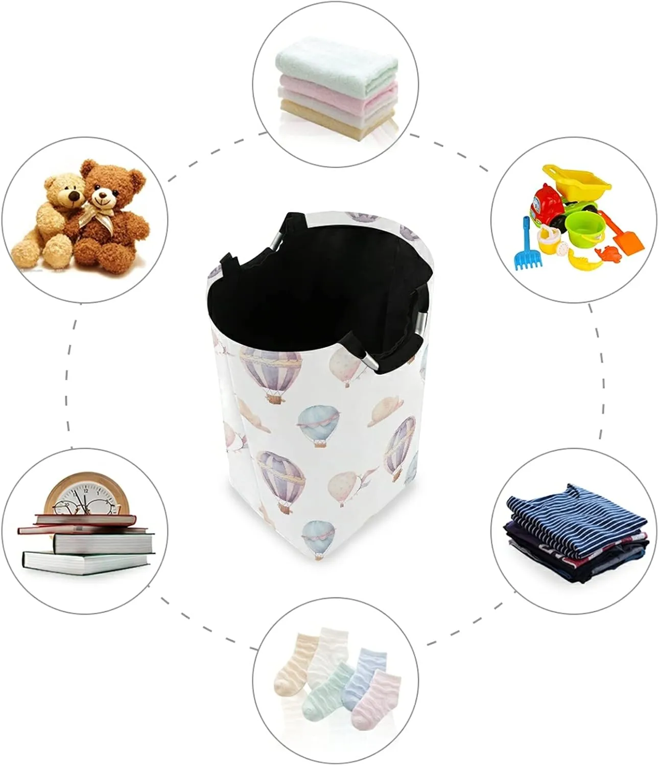 Laundry Hamper with Handle Watercolor Hot Air Balloon Laundry Baskets Foldable Dirty Clothes Basket Large Storage Laundry Organizer