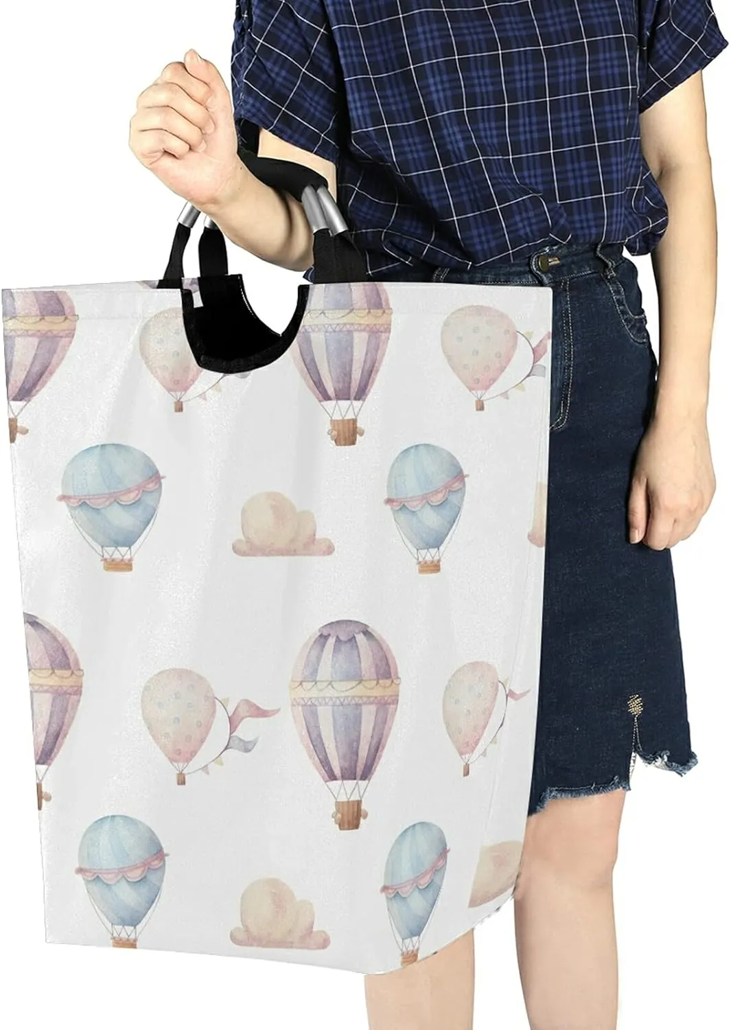 Laundry Hamper with Handle Watercolor Hot Air Balloon Laundry Baskets Foldable Dirty Clothes Basket Large Storage Laundry Organizer