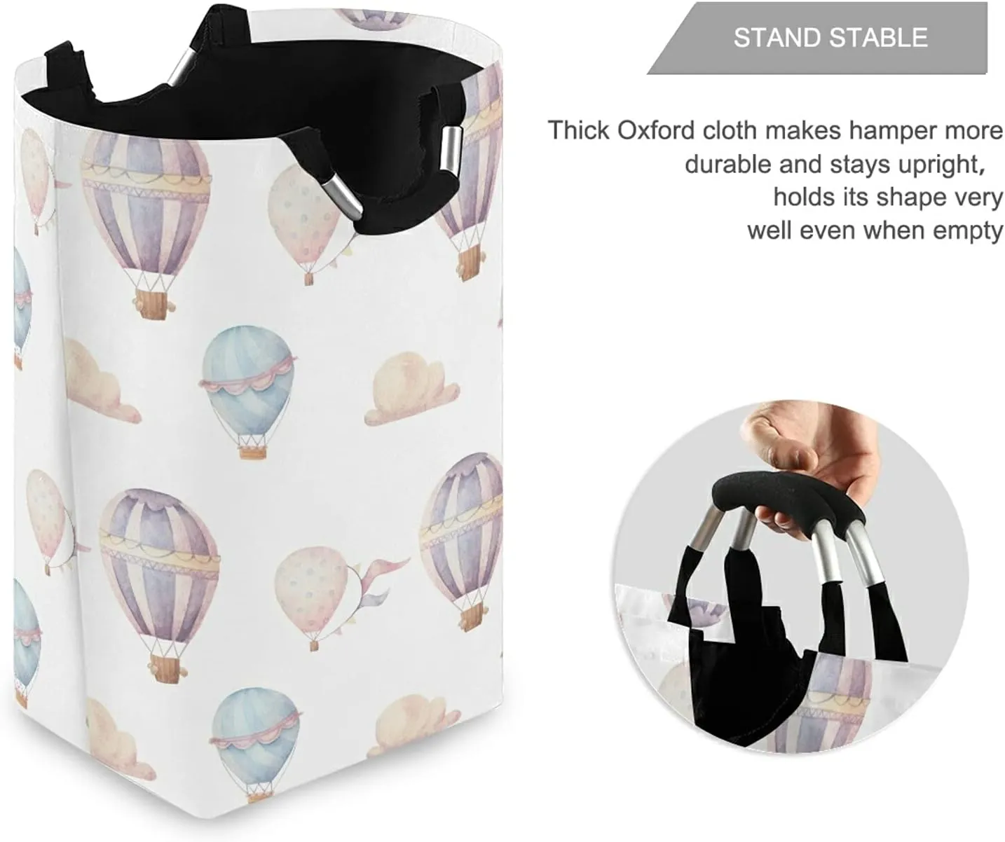 Laundry Hamper with Handle Watercolor Hot Air Balloon Laundry Baskets Foldable Dirty Clothes Basket Large Storage Laundry Organizer