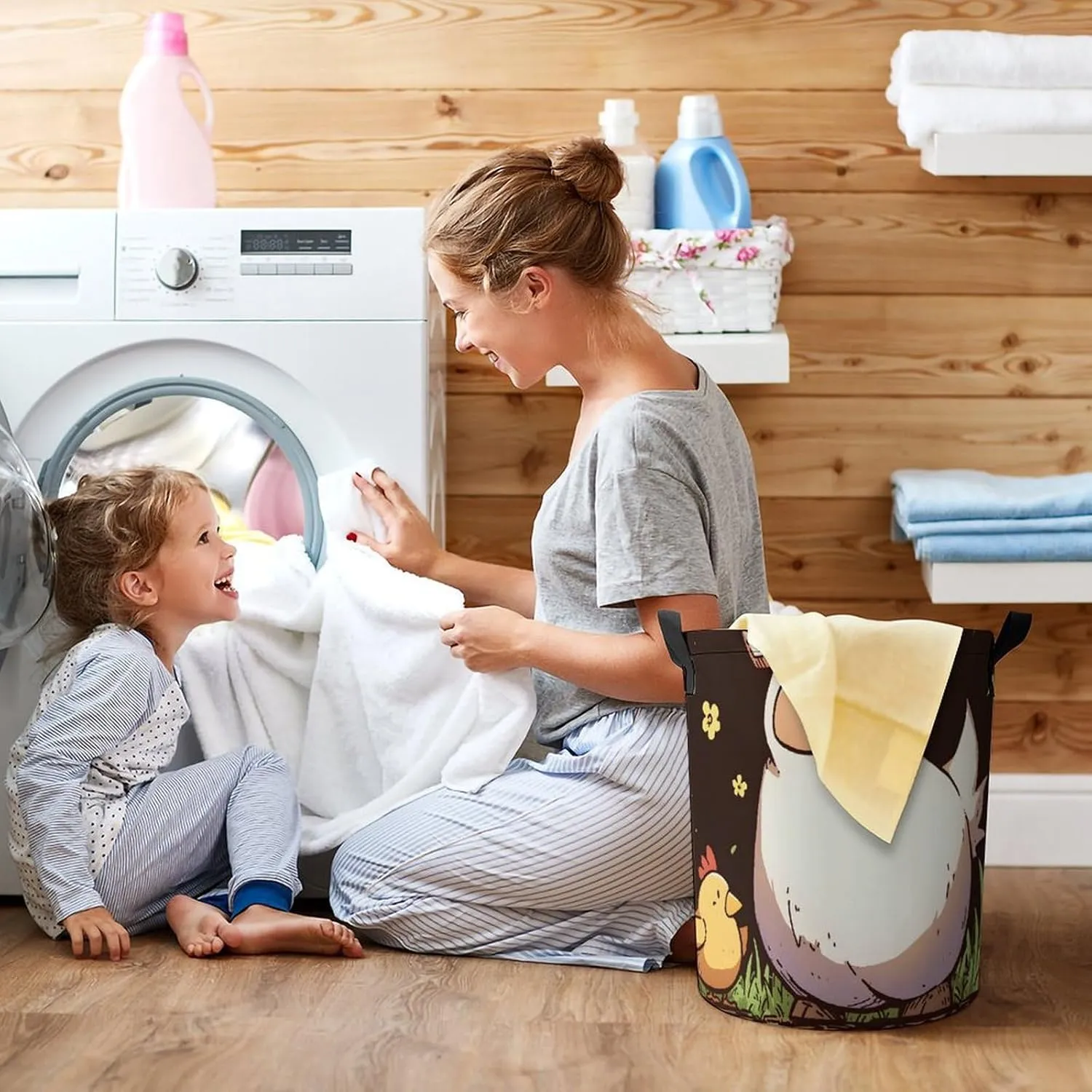 Laundry Hampers, Large Drawstring Laundry Bag, Removable Laundry Bags, Collapsible Storage Bin with Handles for Home Organization, Kids Room, Nursery Art