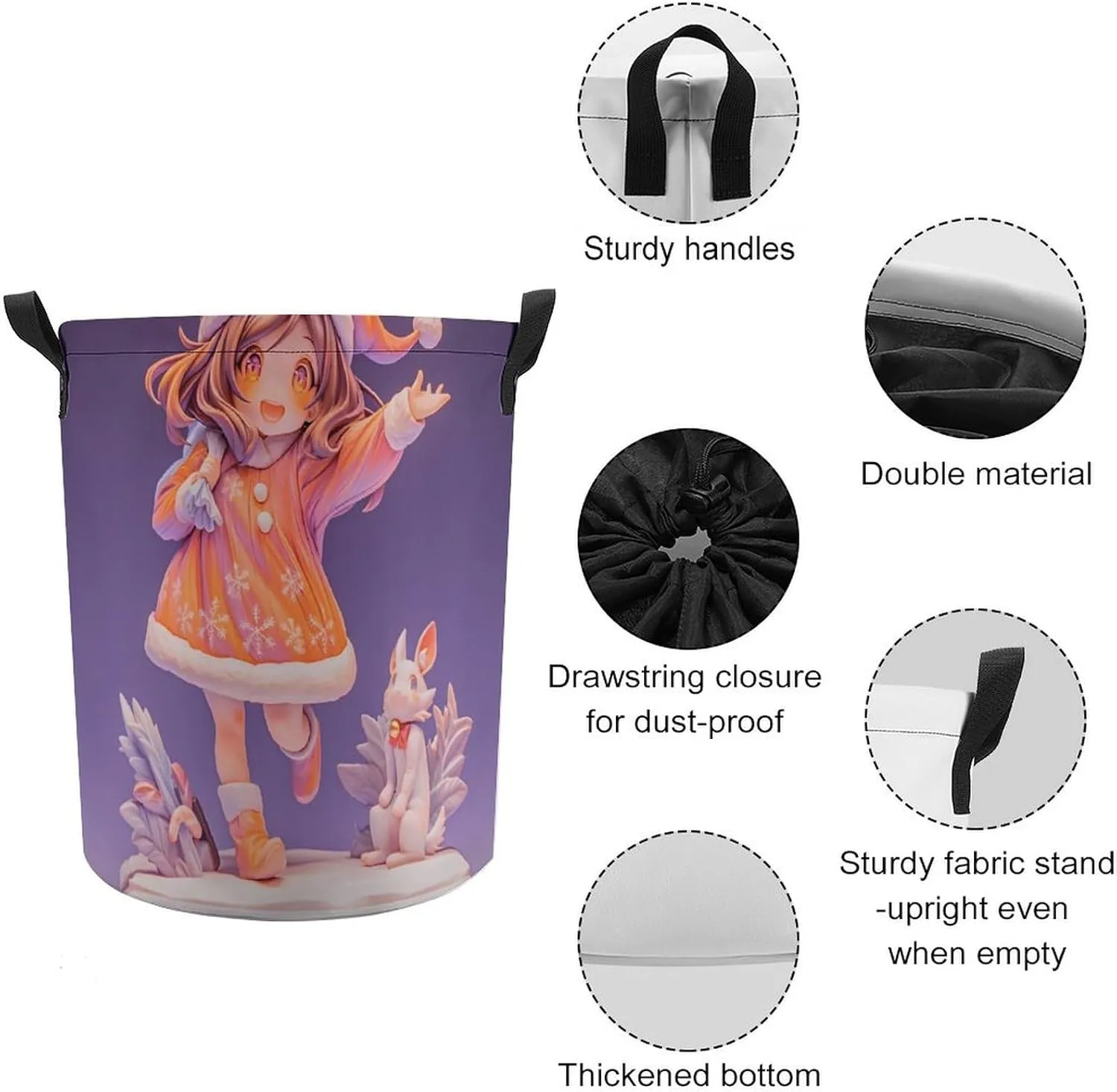 Laundry Hampers, Large Drawstring Laundry Bag, Removable Laundry Bags, Collapsible Storage Bin with Handles for Home Organization, Kids Room, Nursery Art