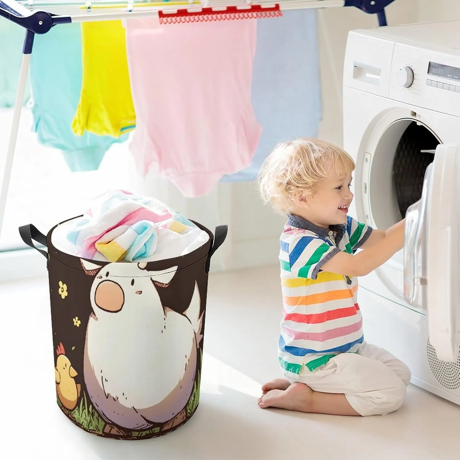 Laundry Hampers, Large Drawstring Laundry Bag, Removable Laundry Bags, Collapsible Storage Bin with Handles for Home Organization, Kids Room, Nursery Art