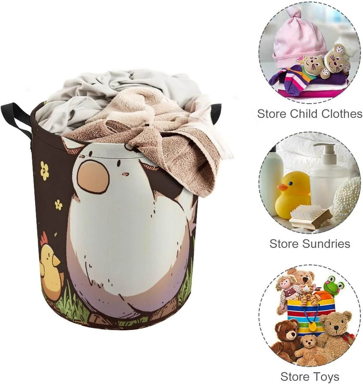 Laundry Hampers, Large Drawstring Laundry Bag, Removable Laundry Bags, Collapsible Storage Bin with Handles for Home Organization, Kids Room, Nursery Art