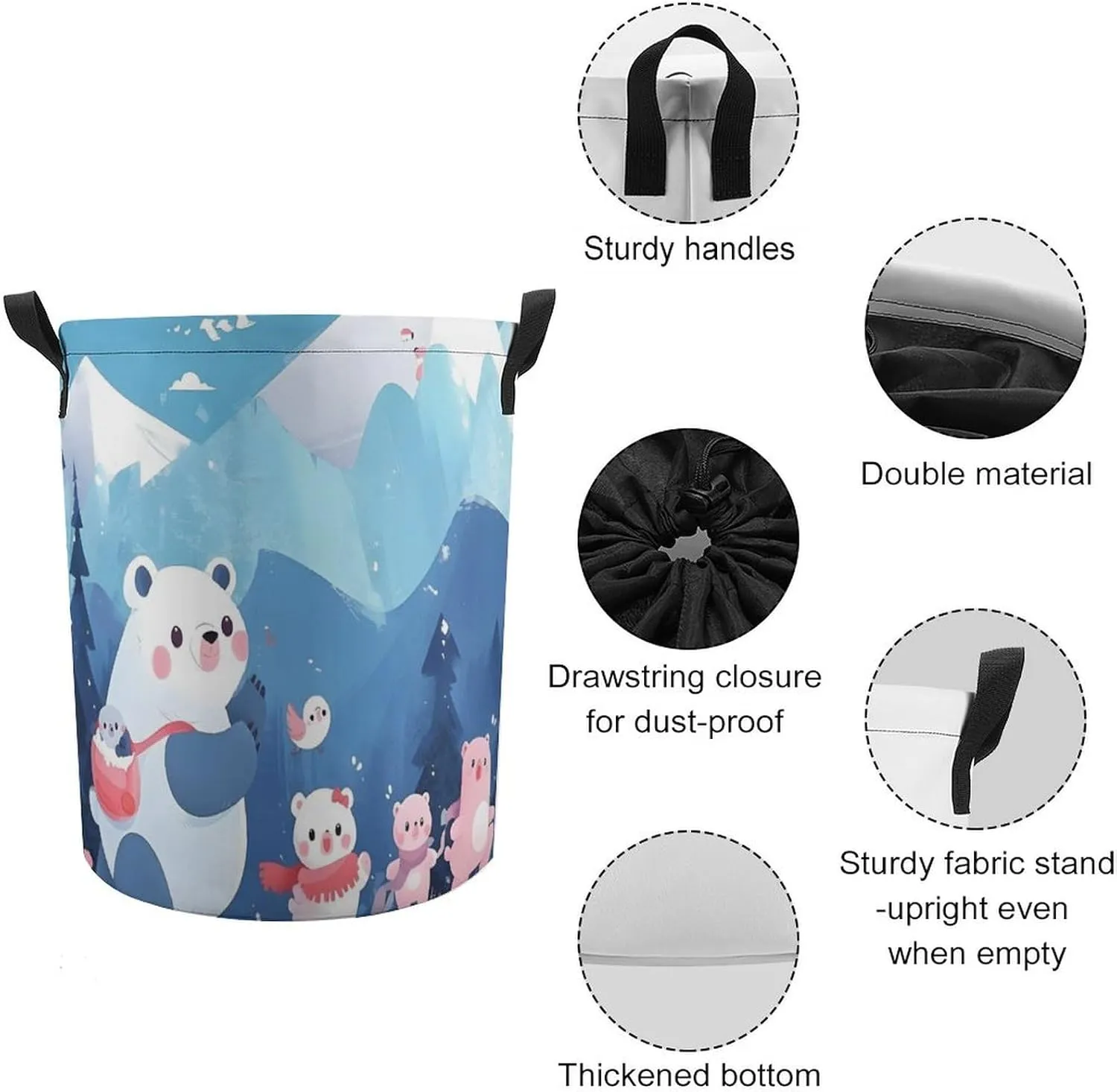 Laundry Hampers, Large Drawstring Laundry Bag, Removable Laundry Bags, Collapsible Storage Bin with Handles for Home Organization, Kids Room, Nursery Art