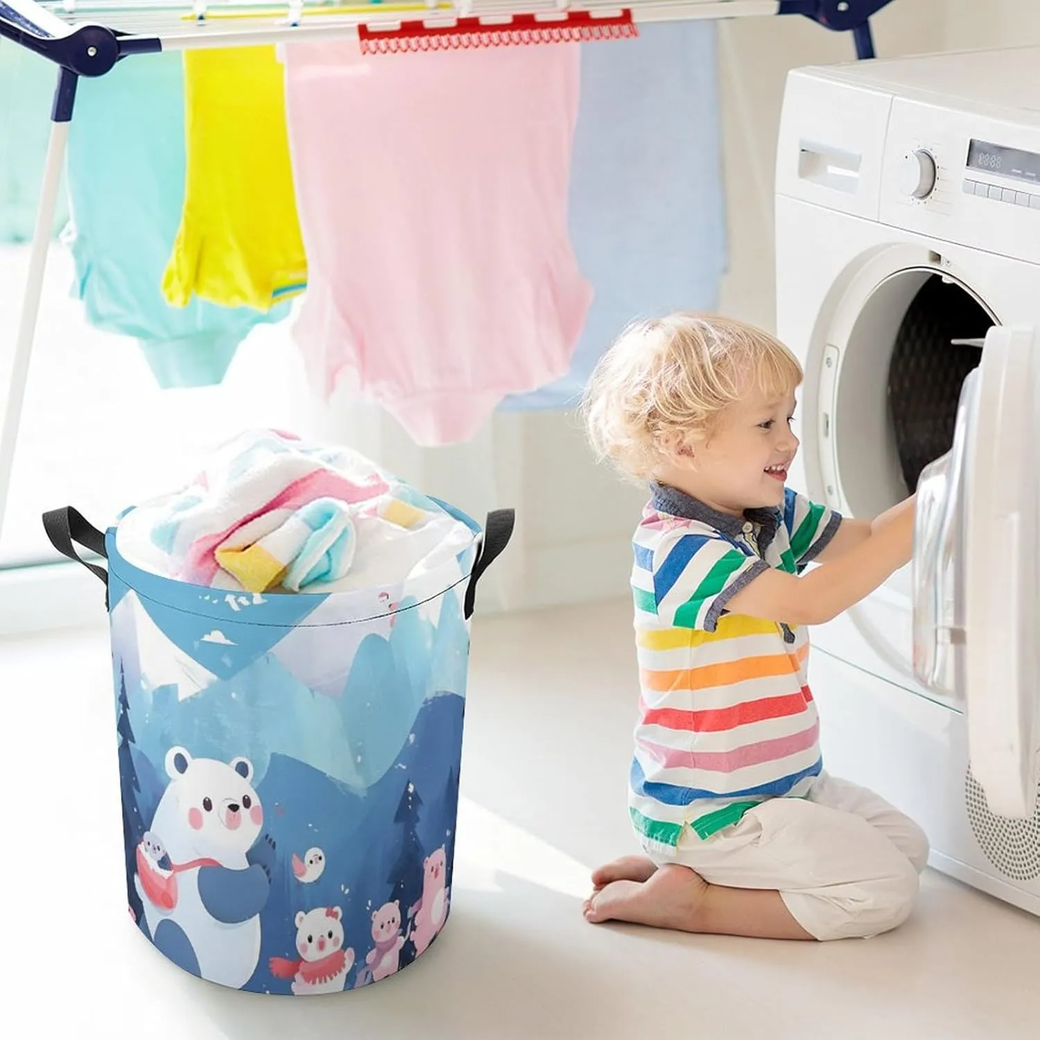 Laundry Hampers, Large Drawstring Laundry Bag, Removable Laundry Bags, Collapsible Storage Bin with Handles for Home Organization, Kids Room, Nursery Art