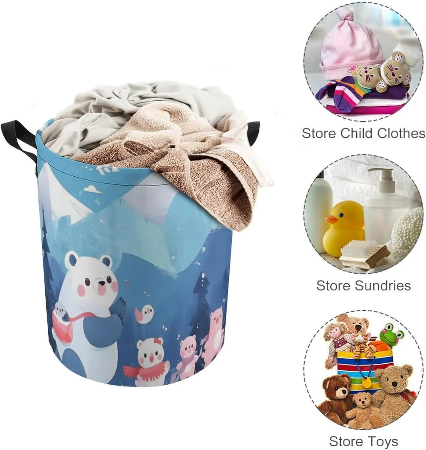 Laundry Hampers, Large Drawstring Laundry Bag, Removable Laundry Bags, Collapsible Storage Bin with Handles for Home Organization, Kids Room, Nursery Art