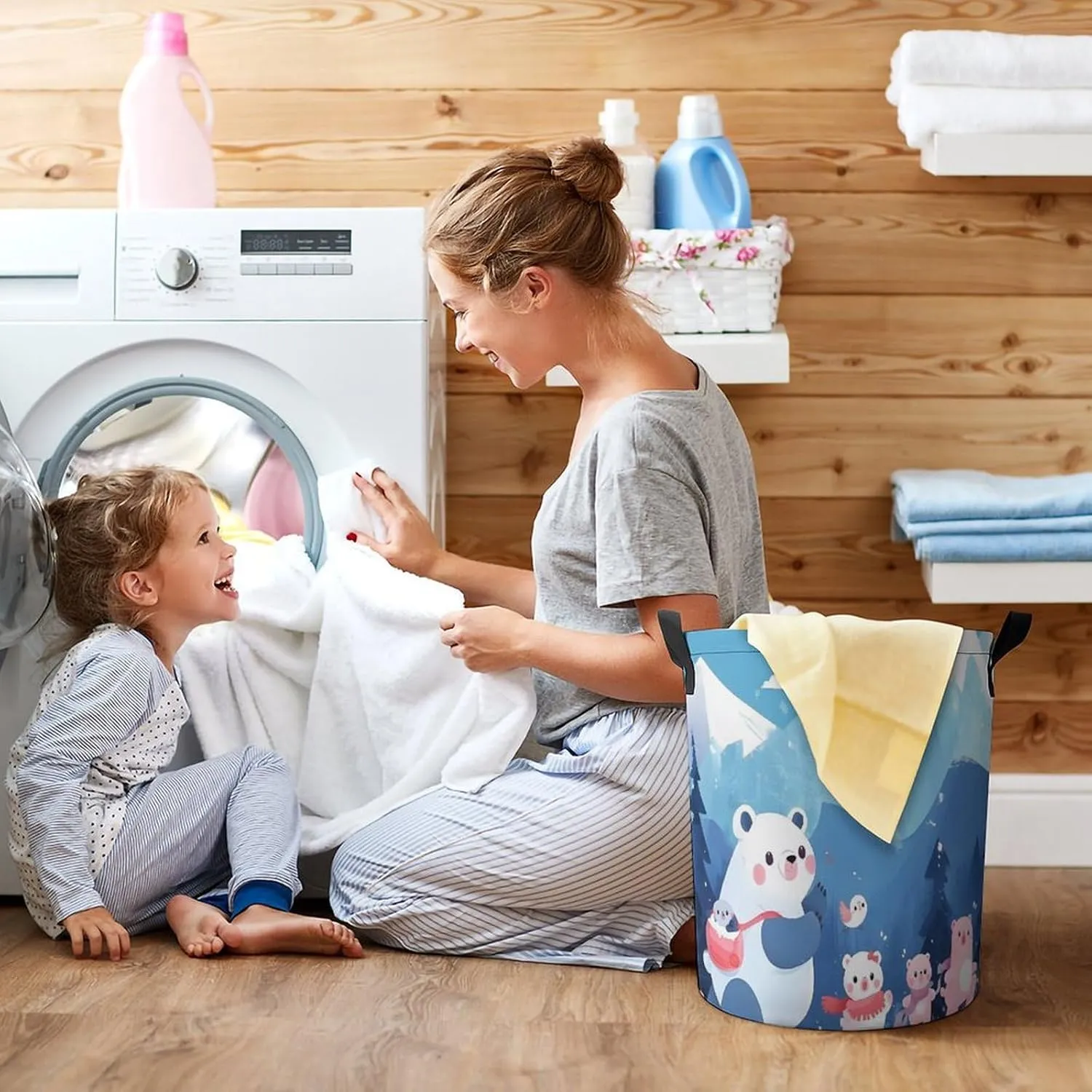 Laundry Hampers, Large Drawstring Laundry Bag, Removable Laundry Bags, Collapsible Storage Bin with Handles for Home Organization, Kids Room, Nursery Art