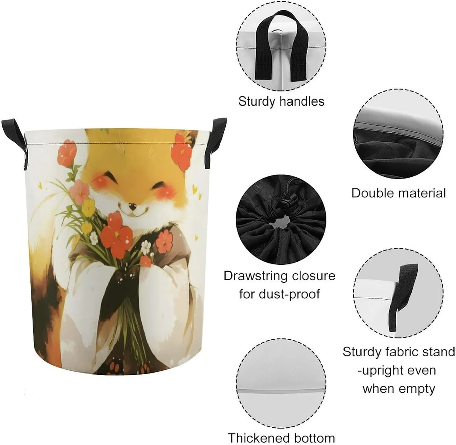 Laundry Hampers, Large Drawstring Laundry Bag, Removable Laundry Bags, Collapsible Storage Bin with Handles for Home Organization, Kids Room, Nursery Carnivore