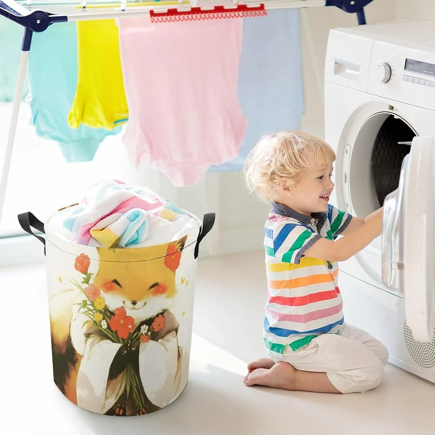 Laundry Hampers, Large Drawstring Laundry Bag, Removable Laundry Bags, Collapsible Storage Bin with Handles for Home Organization, Kids Room, Nursery Carnivore