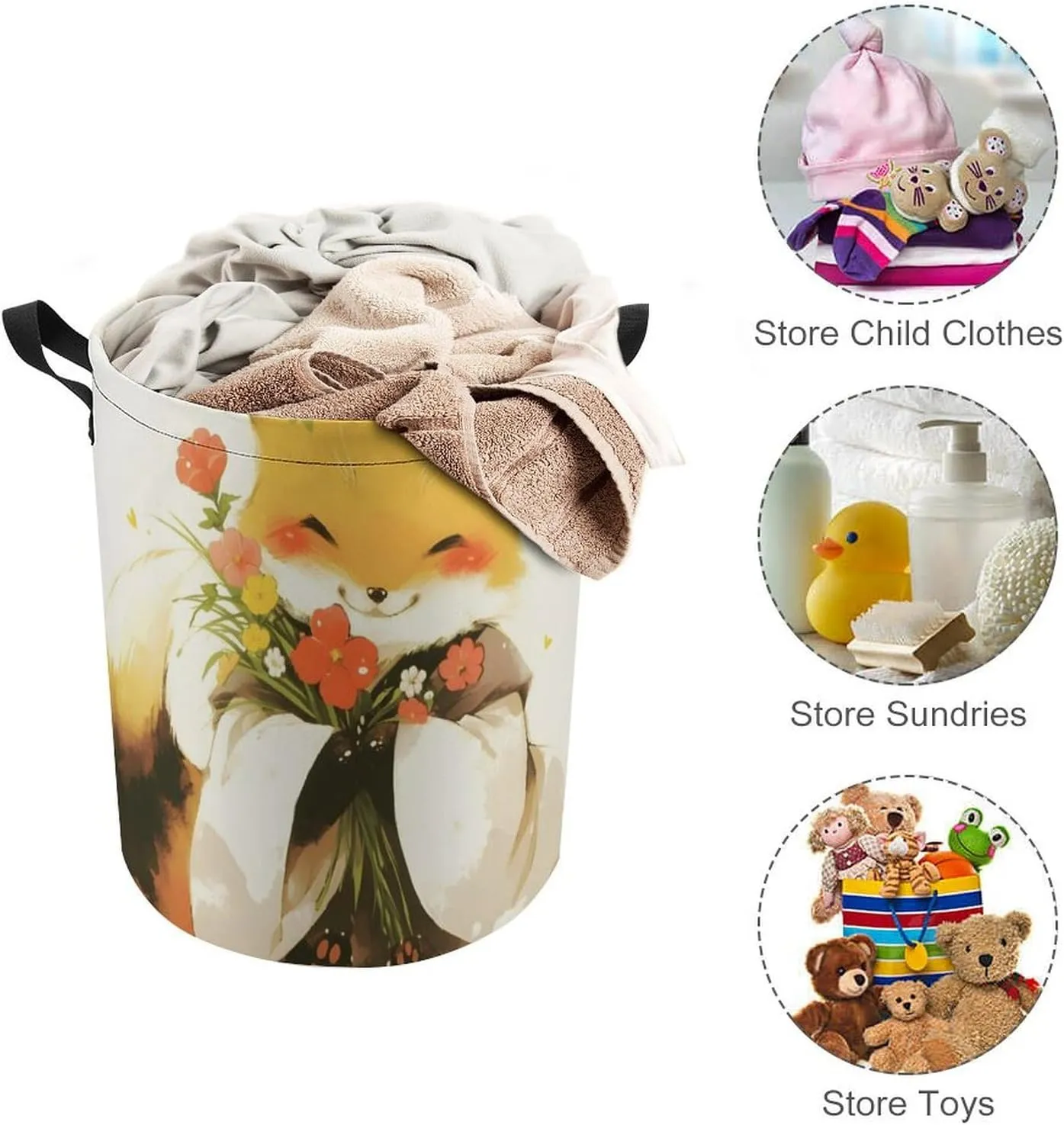 Laundry Hampers, Large Drawstring Laundry Bag, Removable Laundry Bags, Collapsible Storage Bin with Handles for Home Organization, Kids Room, Nursery Carnivore