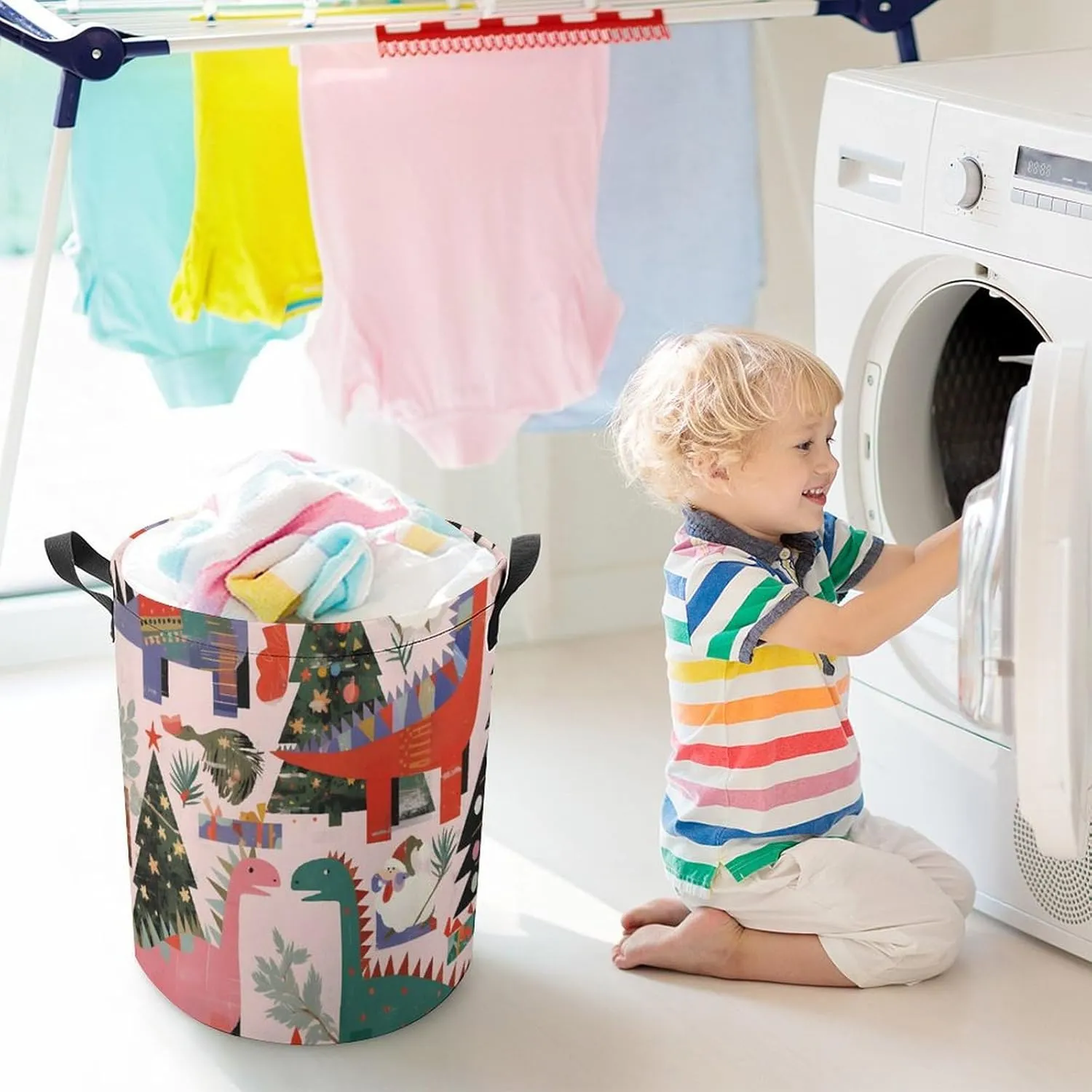 Laundry Hampers, Large Drawstring Laundry Bag, Removable Laundry Bags, Collapsible Storage Bin with Handles for Home Organization, Kids Room, Nursery Creative Arts
