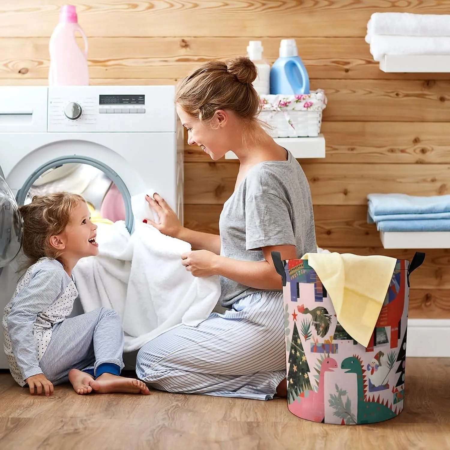 Laundry Hampers, Large Drawstring Laundry Bag, Removable Laundry Bags, Collapsible Storage Bin with Handles for Home Organization, Kids Room, Nursery Creative Arts