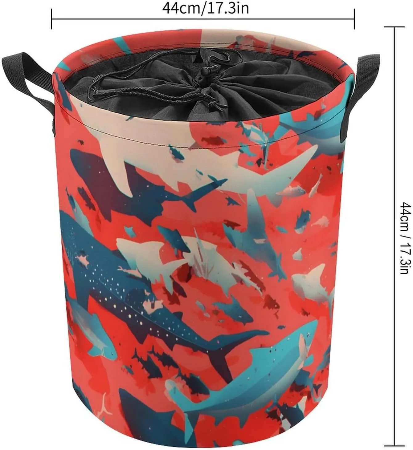Laundry Hampers, Large Drawstring Laundry Bag, Removable Laundry Bags, Collapsible Storage Bin with Handles for Home Organization, Kids Room, Nursery Fish