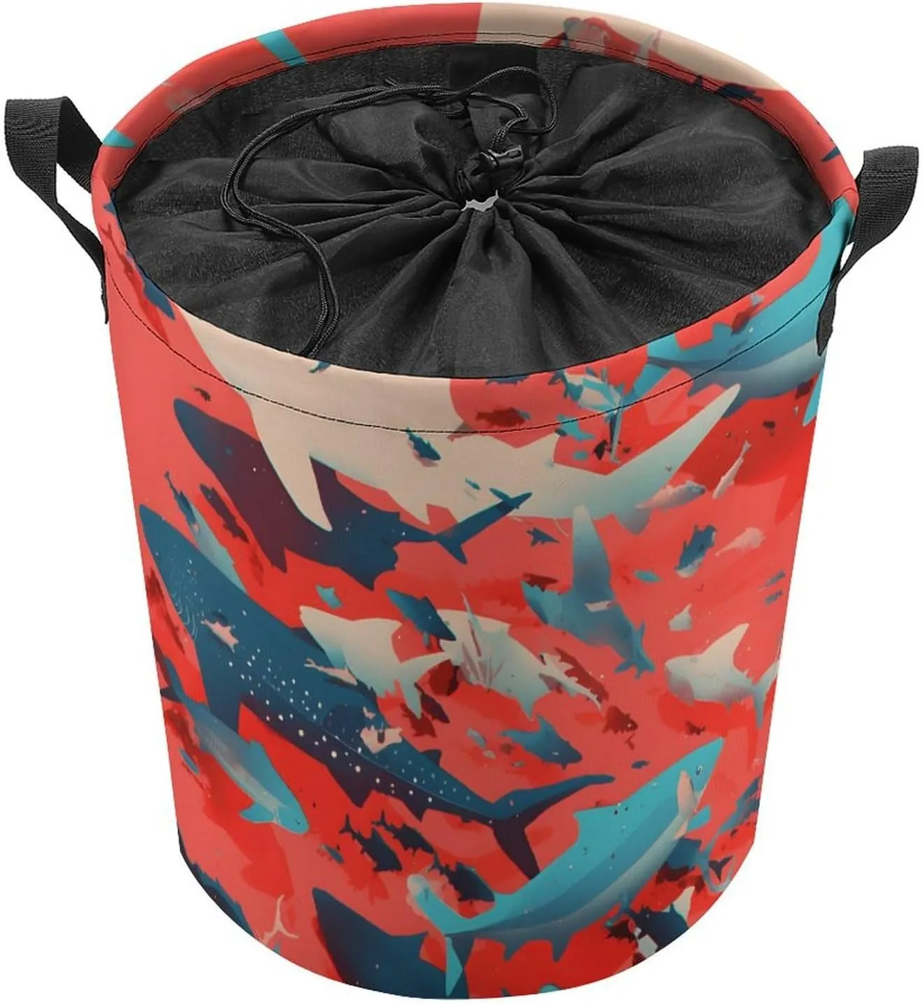Laundry Hampers, Large Drawstring Laundry Bag, Removable Laundry Bags, Collapsible Storage Bin with Handles for Home Organization, Kids Room, Nursery Fish