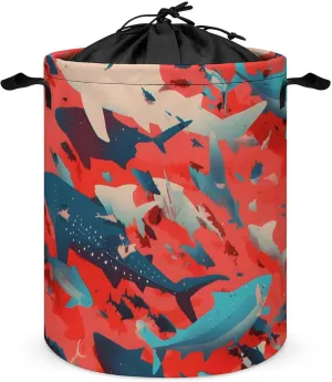 Laundry Hampers, Large Drawstring Laundry Bag, Removable Laundry Bags, Collapsible Storage Bin with Handles for Home Organization, Kids Room, Nursery Fish