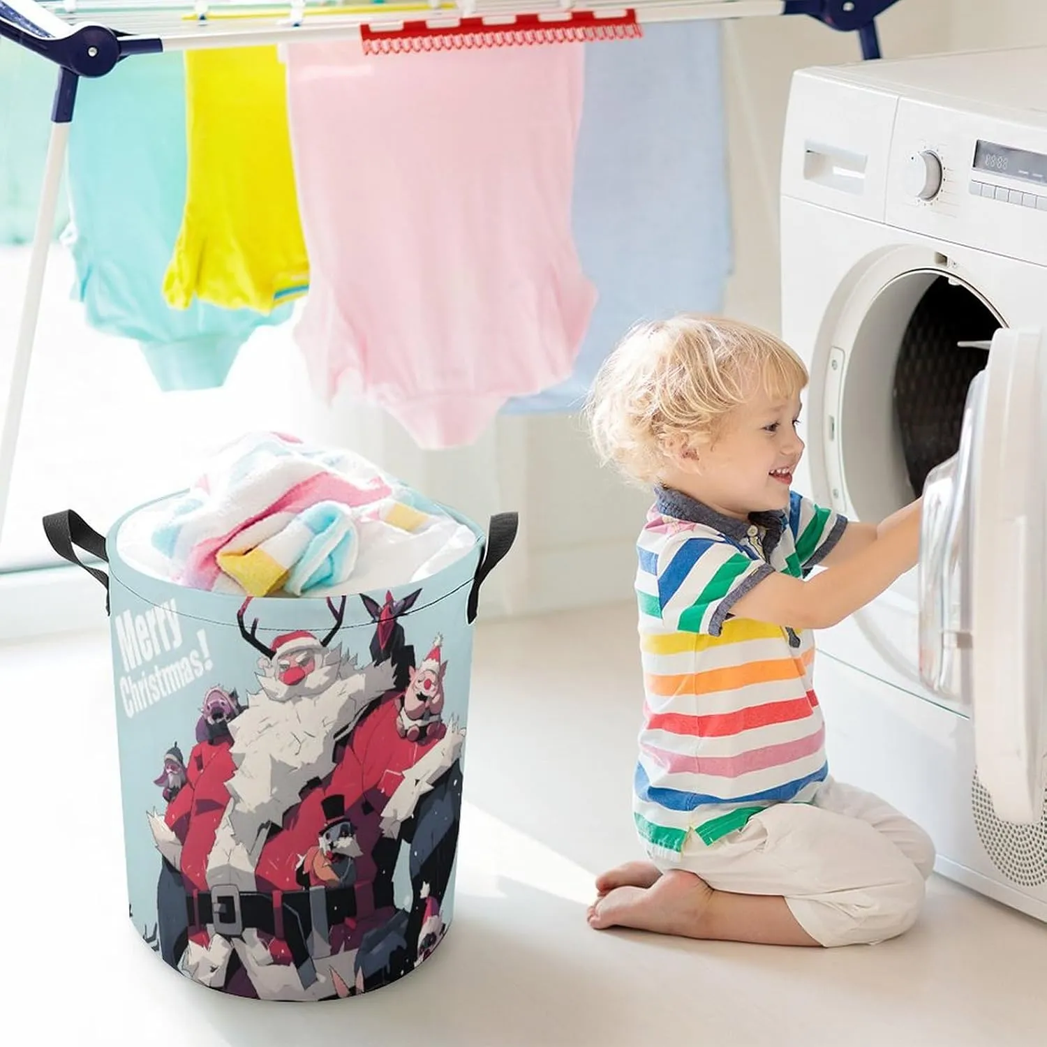 Laundry Hampers, Large Drawstring Laundry Bag, Removable Laundry Bags, Collapsible Storage Bin with Handles for Home Organization, Kids Room, Nursery Illustration