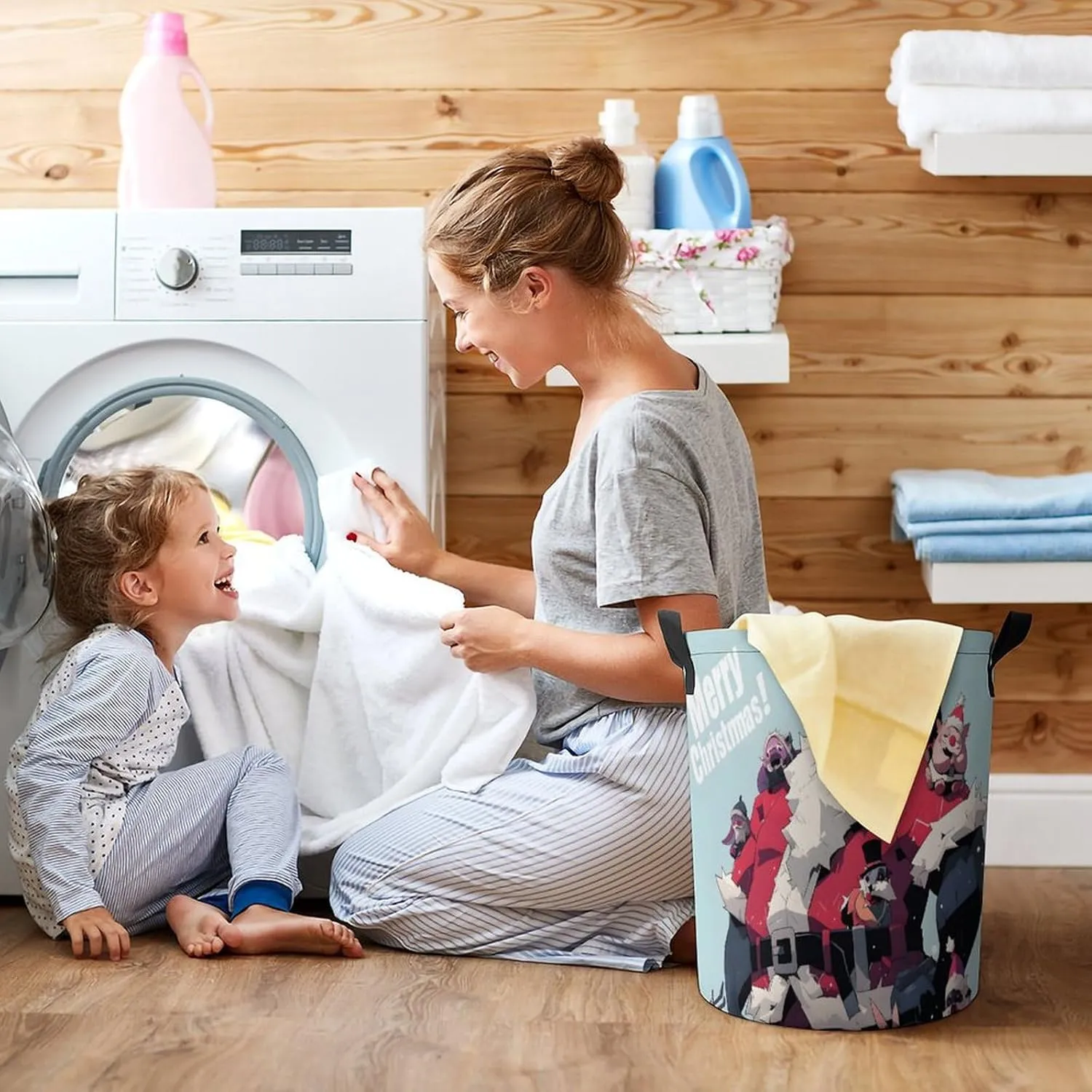 Laundry Hampers, Large Drawstring Laundry Bag, Removable Laundry Bags, Collapsible Storage Bin with Handles for Home Organization, Kids Room, Nursery Illustration