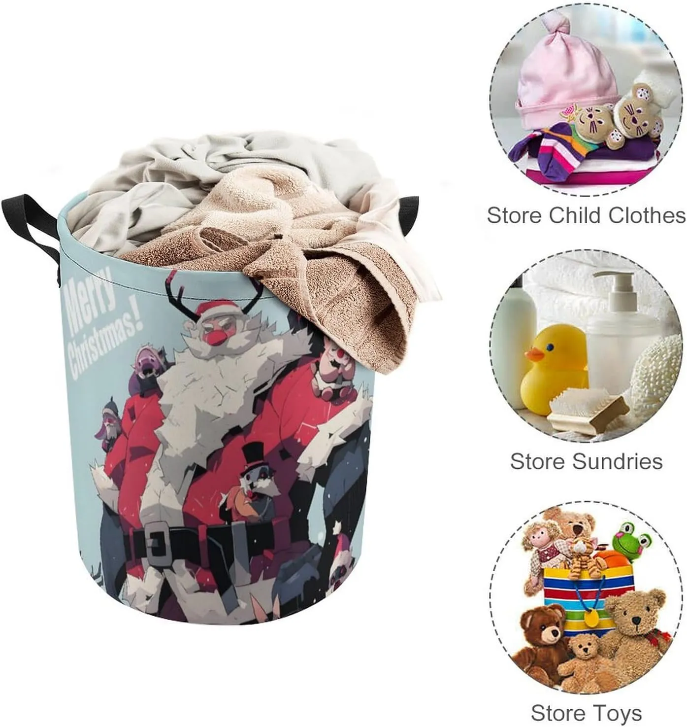 Laundry Hampers, Large Drawstring Laundry Bag, Removable Laundry Bags, Collapsible Storage Bin with Handles for Home Organization, Kids Room, Nursery Illustration