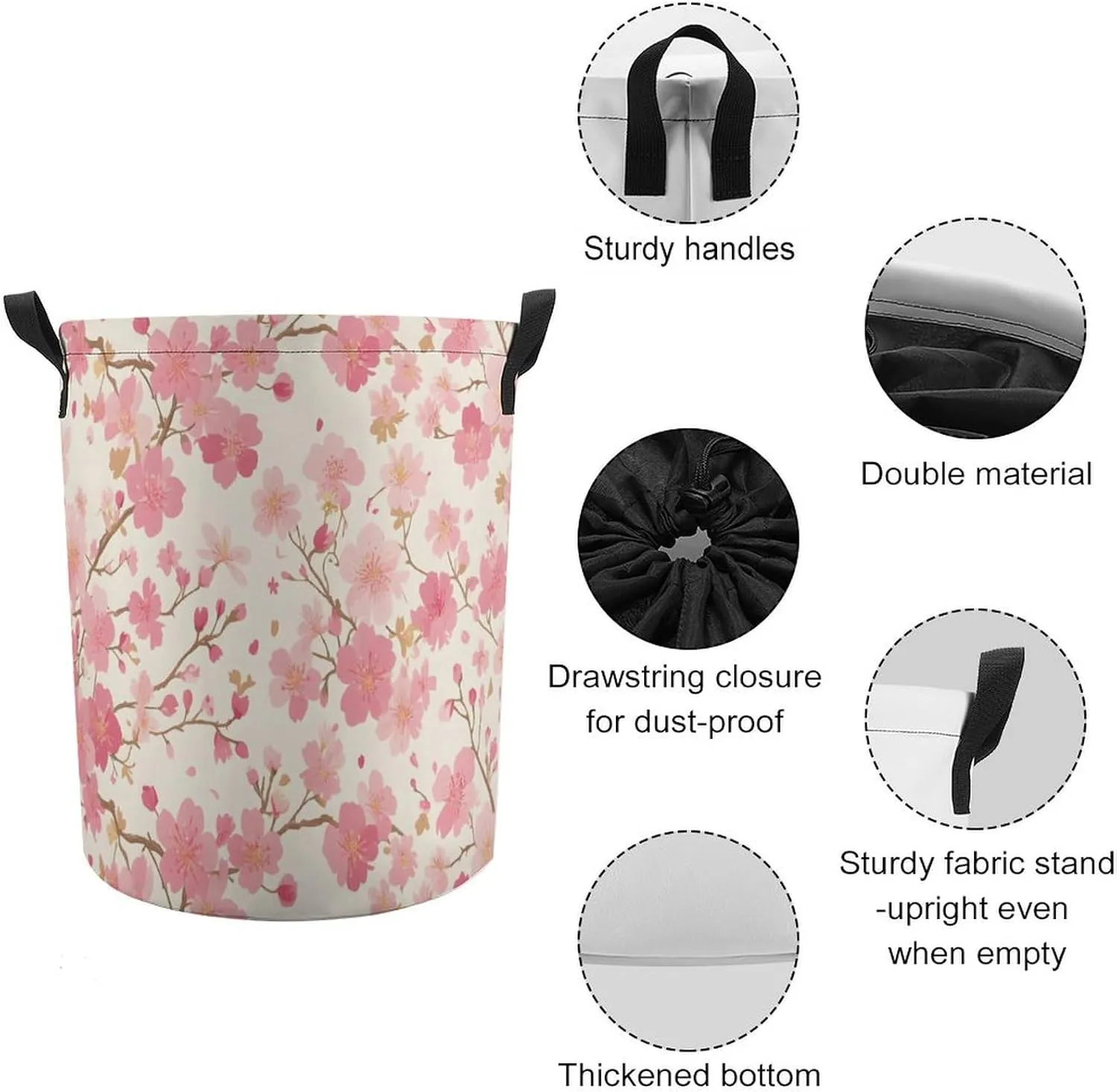 Laundry Hampers, Large Drawstring Laundry Bag, Removable Laundry Bags, Collapsible Storage Bin with Handles for Home Organization, Kids Room, Nursery Leaf