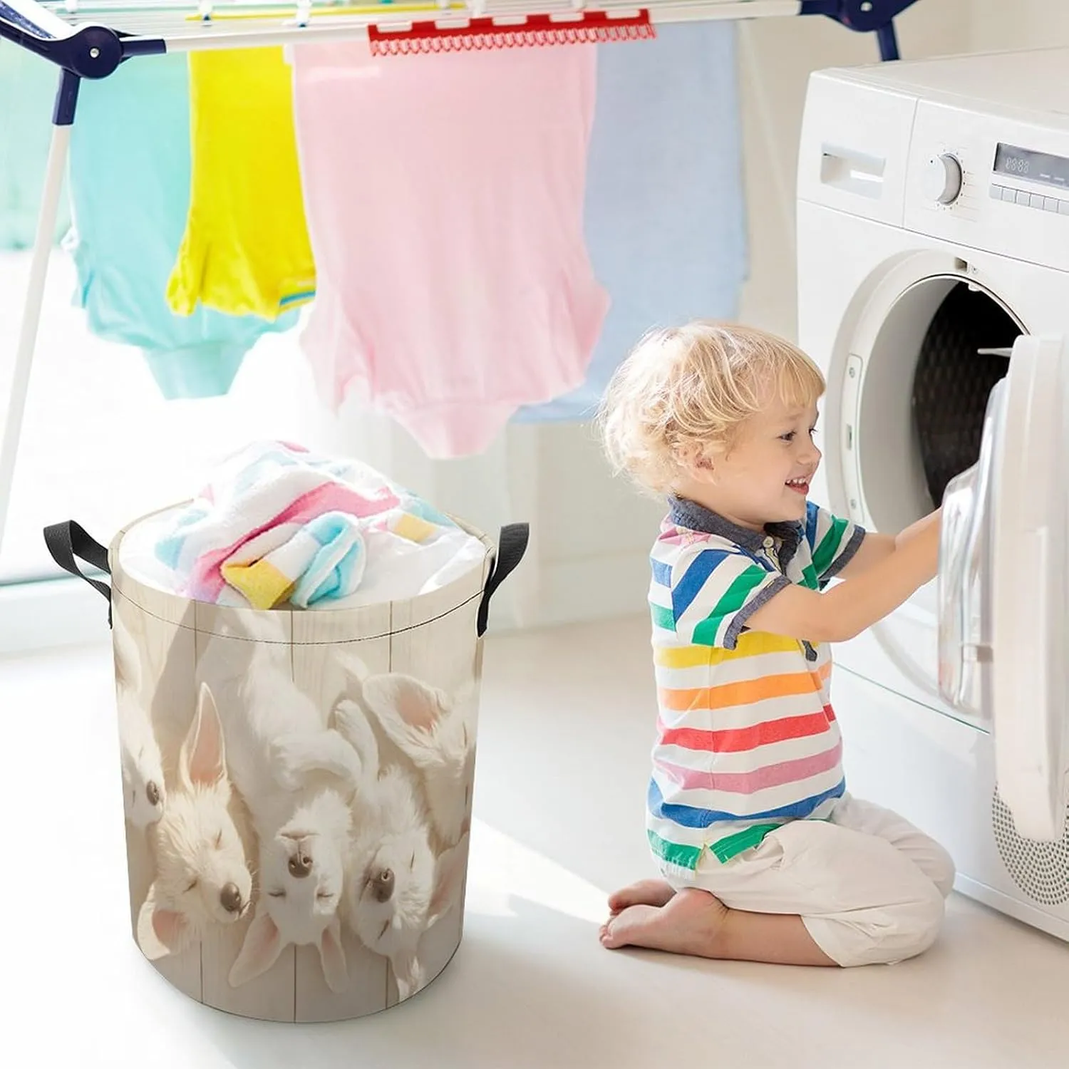 Laundry Hampers, Large Drawstring Laundry Bag, Removable Laundry Bags, Collapsible Storage Bin with Handles for Home Organization, Kids Room, Nursery Mythical Creature