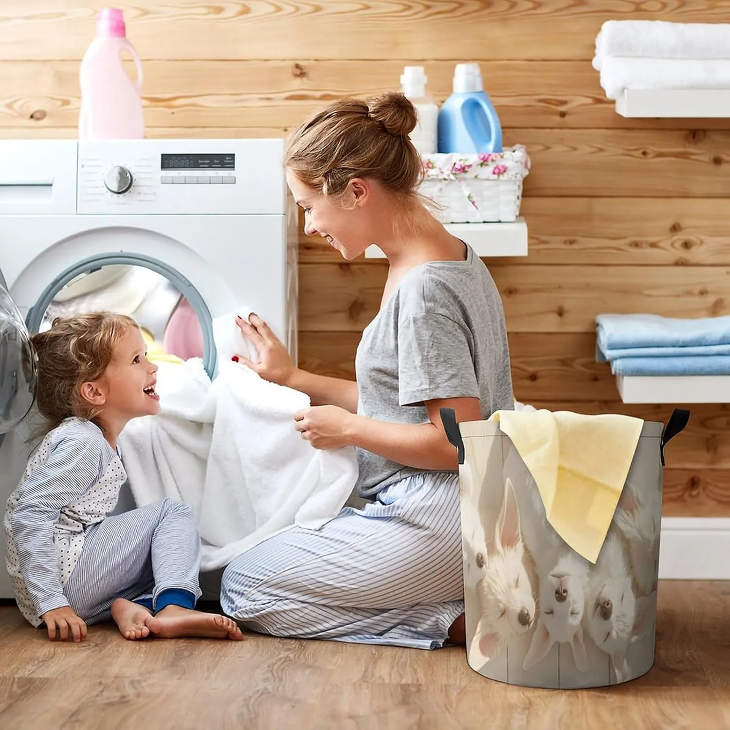 Laundry Hampers, Large Drawstring Laundry Bag, Removable Laundry Bags, Collapsible Storage Bin with Handles for Home Organization, Kids Room, Nursery Mythical Creature