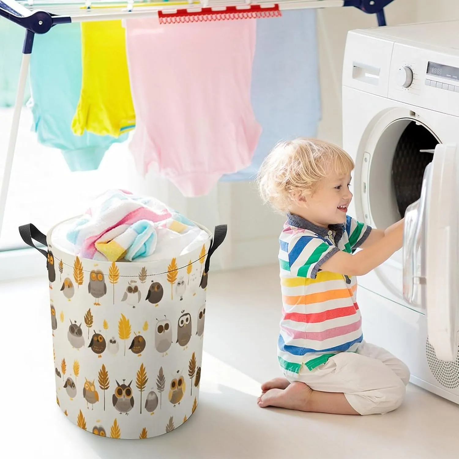 Laundry Hampers, Large Drawstring Laundry Bag, Removable Laundry Bags, Collapsible Storage Bin with Handles for Home Organization, Kids Room, Nursery Orange